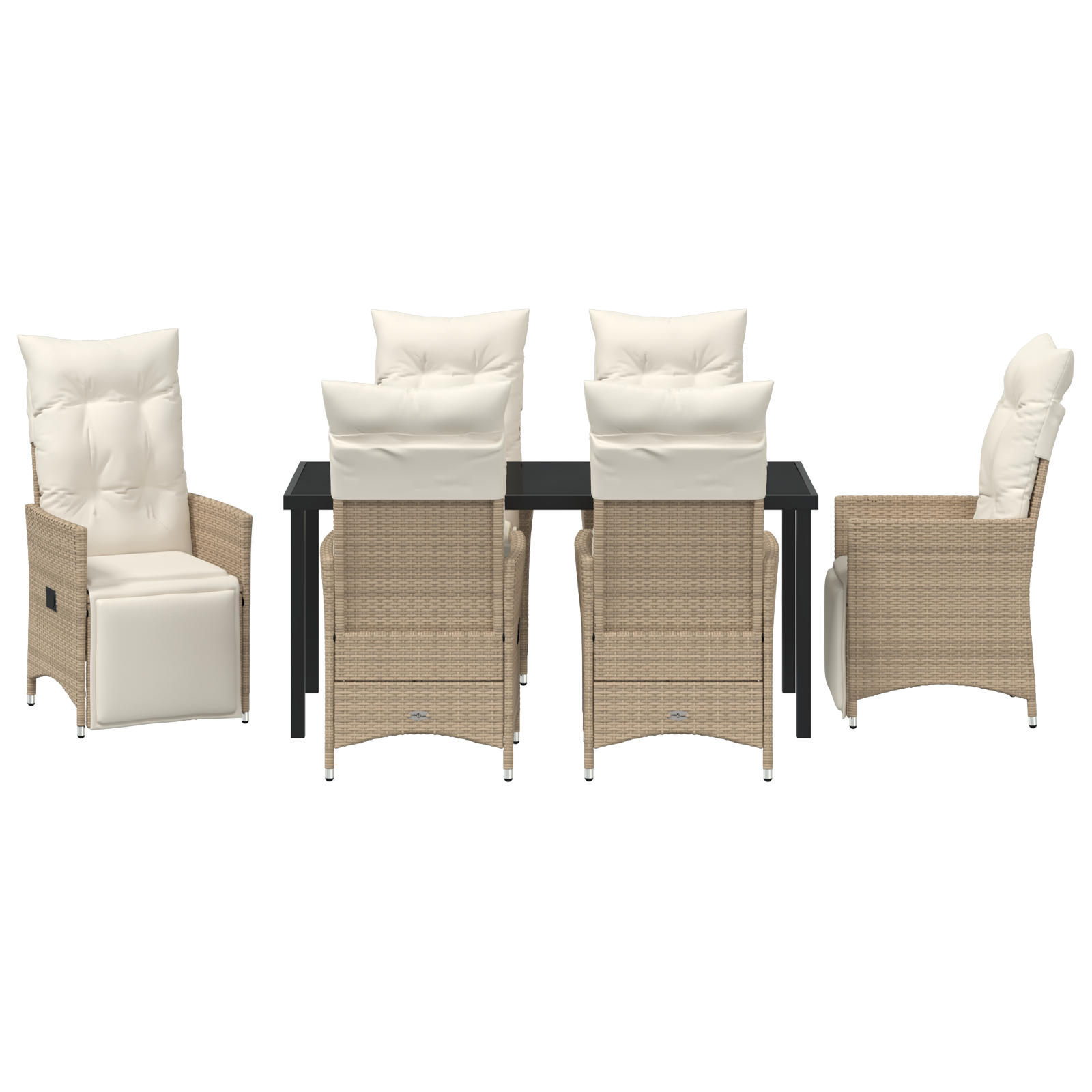 Set de dining de grădină de 7 piese cu perne Bej Poli Rattan GartenMobel Dekor