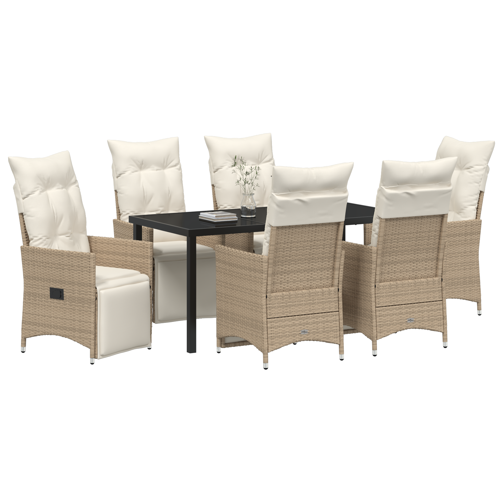 Set de dining de grădină de 7 piese cu perne Bej Poli Rattan GartenMobel Dekor