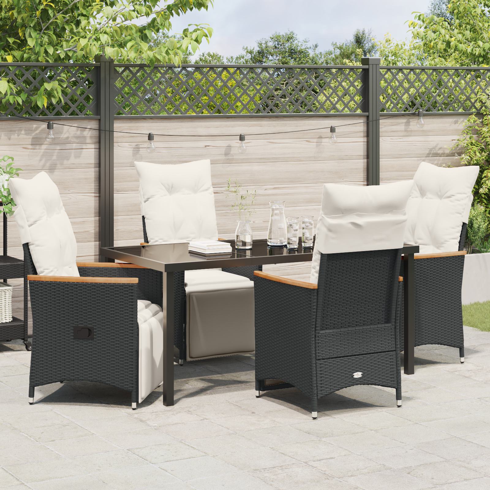 Set de dining pentru grădină cu 5 piese cu perne, poliratan negru GartenMobel Dekor