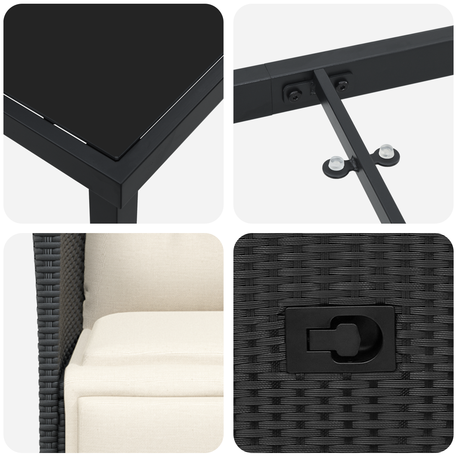 Set de mic dejun pentru grădină de 3 piese cu perne din poliratan negru GartenMobel Dekor