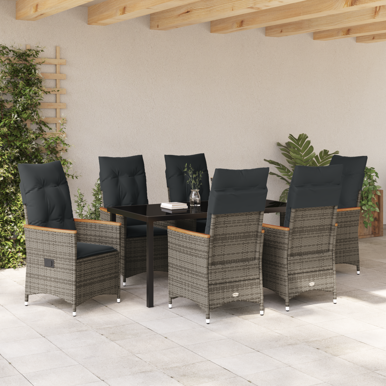 Set grădină de 7 piese cu perne gri din polirat GartenMobel Dekor