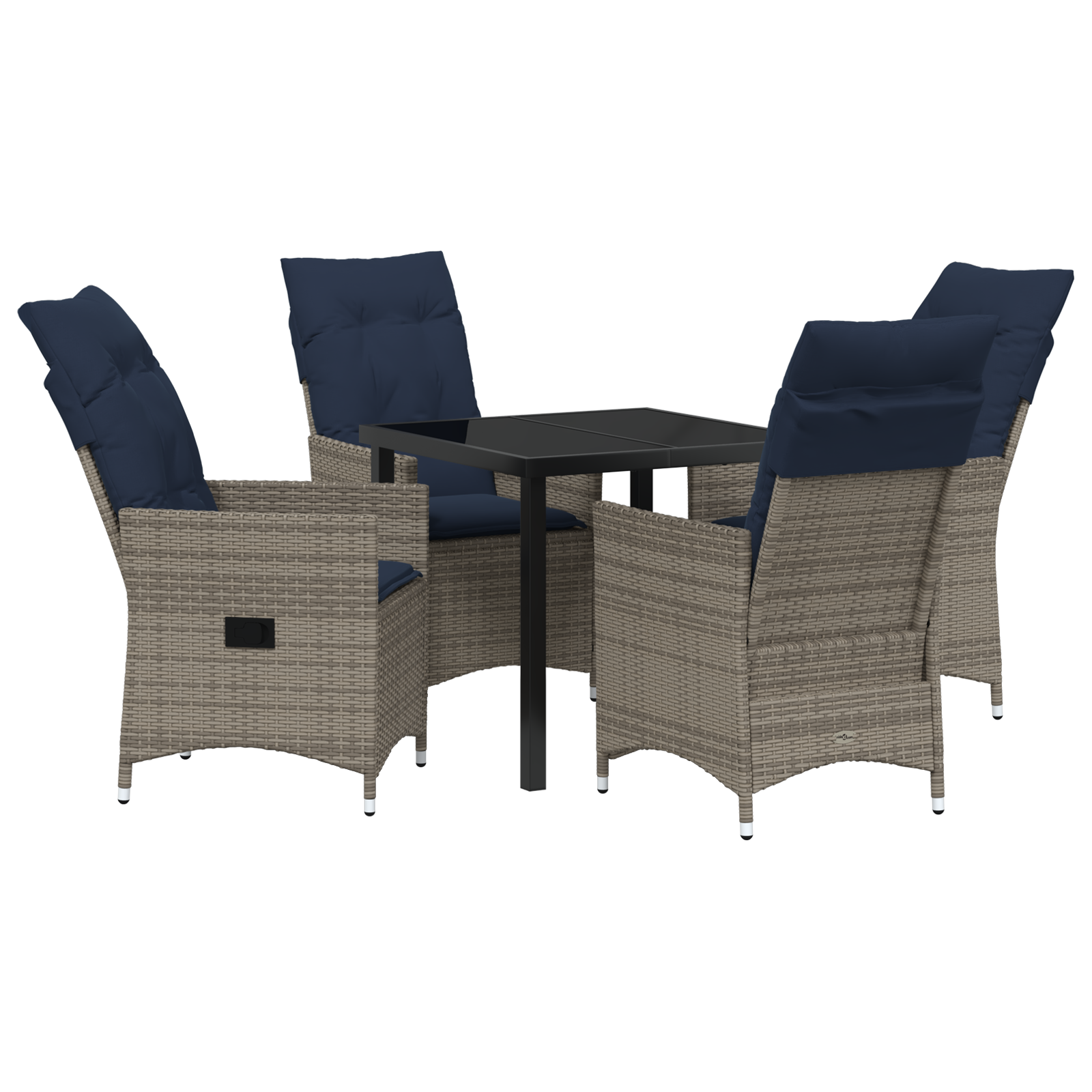 Set Masa Grădină  de 5 Piese cu Perne Ratan Gri Poliester, Masă Grădină Neagră 80x80x73 cm Sticlă Temperată GartenMobel Dekor