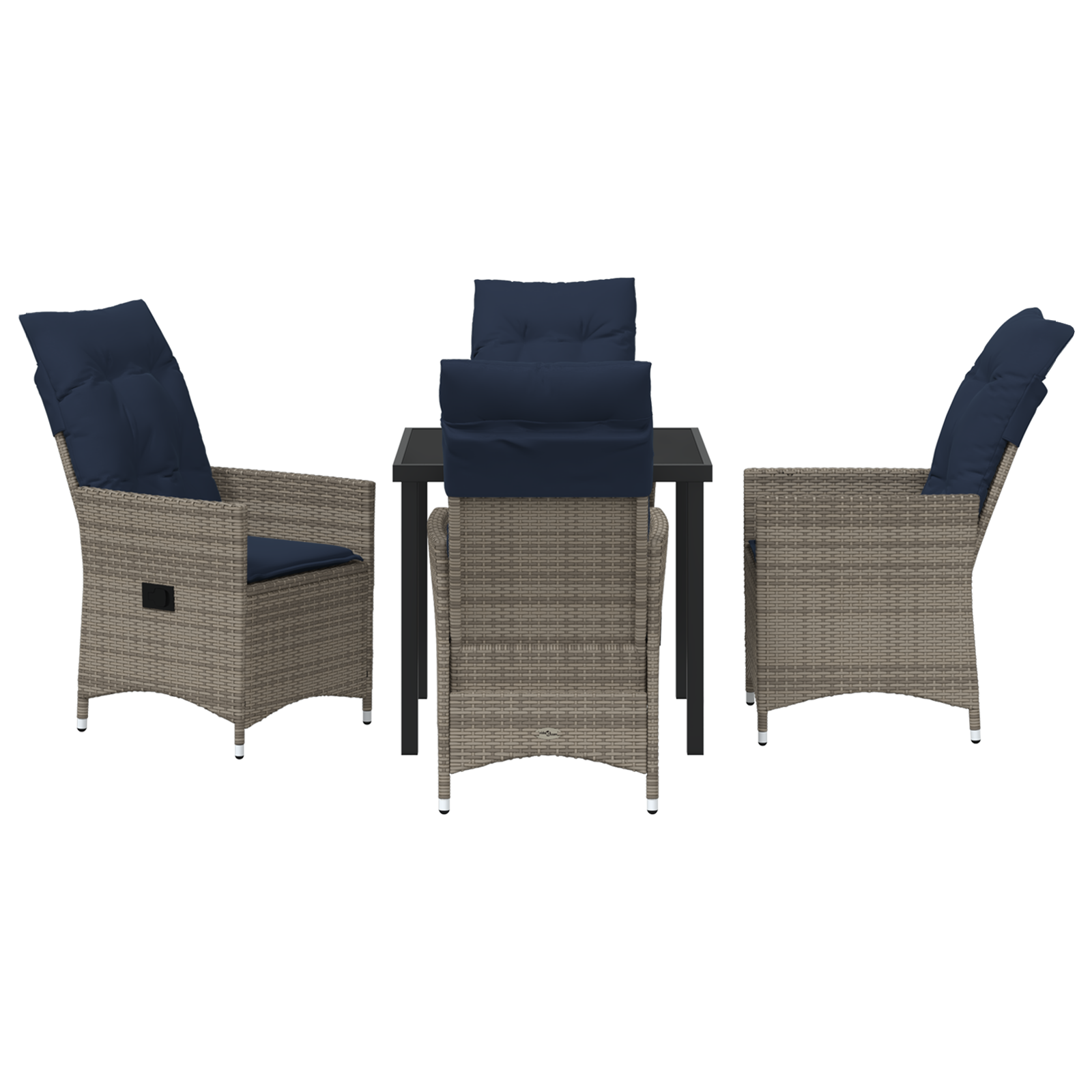 Set Masa Grădină  de 5 Piese cu Perne Ratan Gri Poliester, Masă Grădină Neagră 80x80x73 cm Sticlă Temperată GartenMobel Dekor