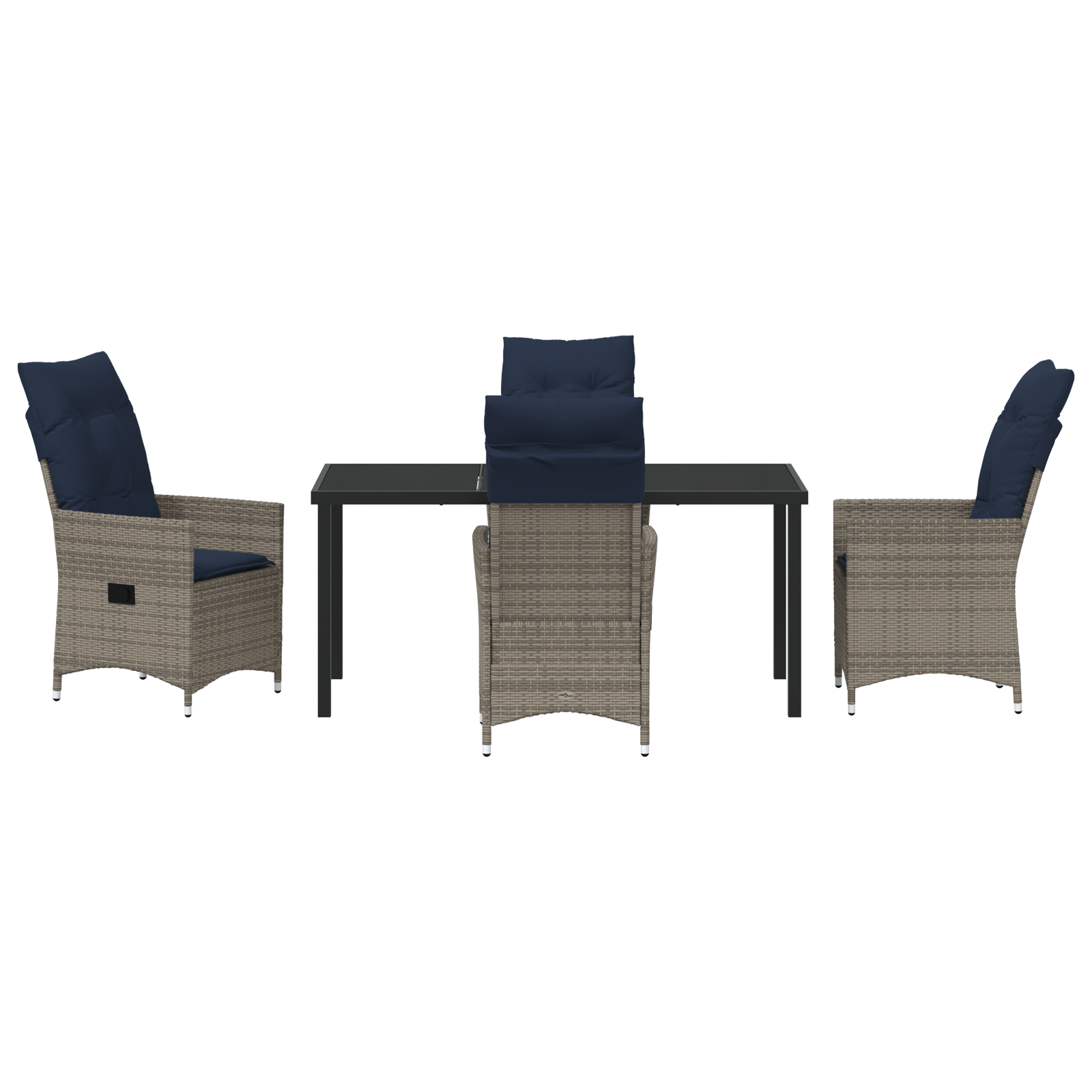 Set de dining pentru grădină  cu perne gri poli ratan, Masă  neagră 160x80x73 cm din sticlă securizată GartenMobel Dekor