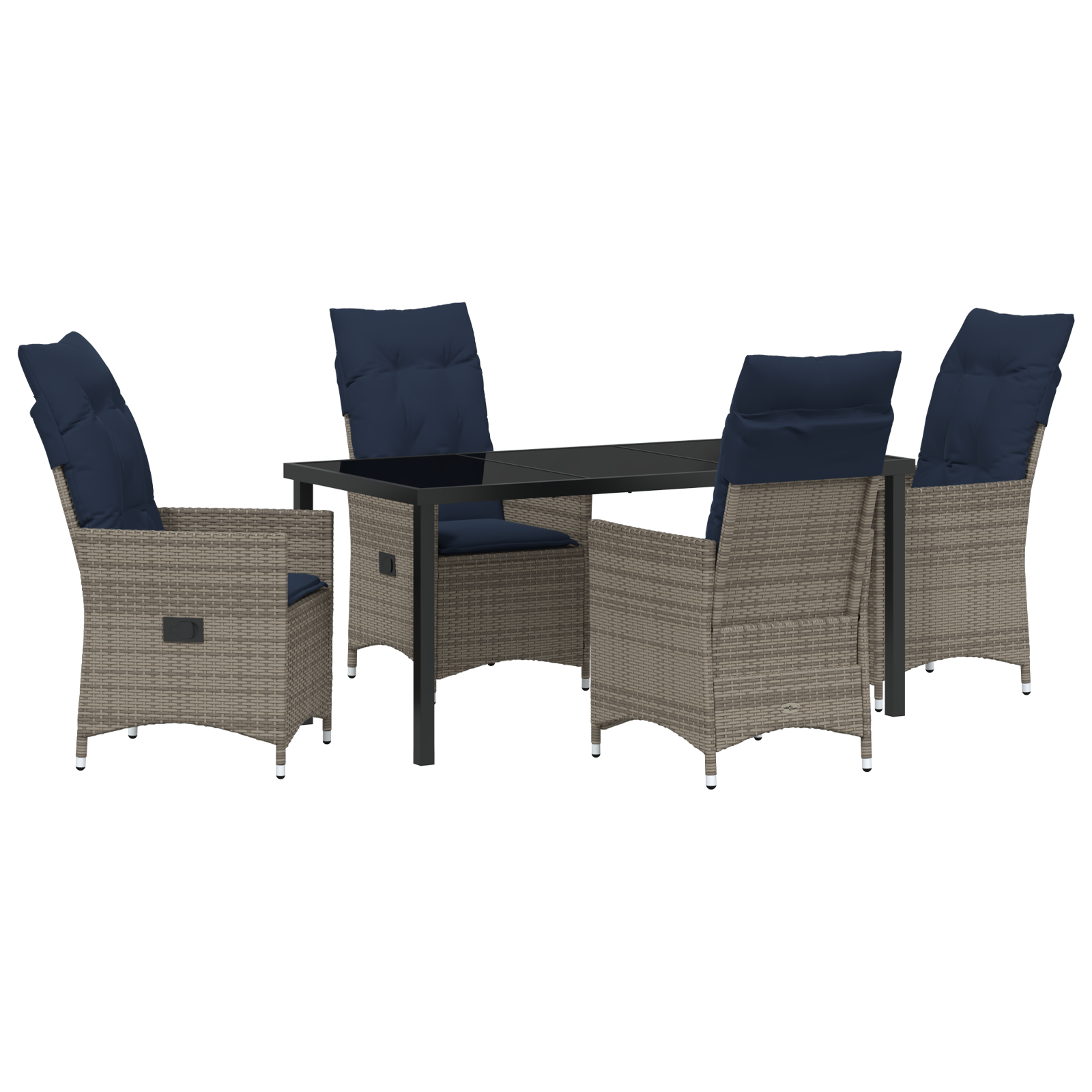 Set de dining pentru grădină  cu perne gri poli ratan, Masă  neagră 160x80x73 cm din sticlă securizată GartenMobel Dekor
