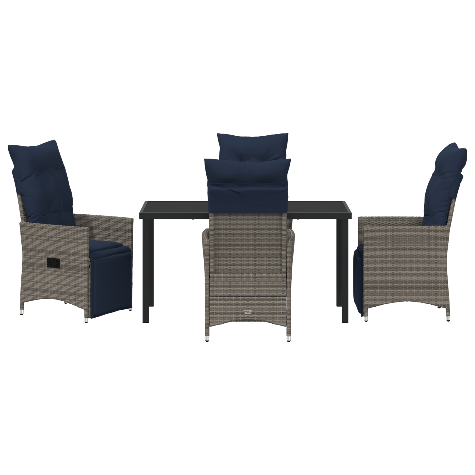 Set dining  cu 5 piese cu perne gri ratan poliester, Masă grădină  neagră 140x80x73 cm sticlă securizată GartenMobel Dekor