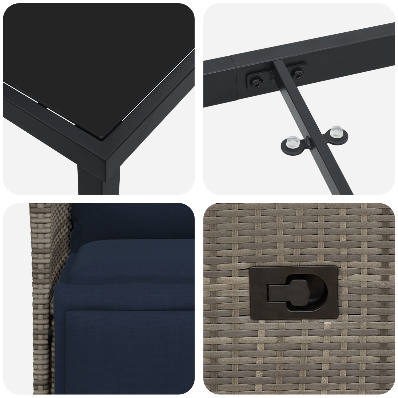 Set mese grădină  cu perne gri, Masă grădină  neagră 80x80x73 cm cu sticlă securizată GartenMobel Dekor