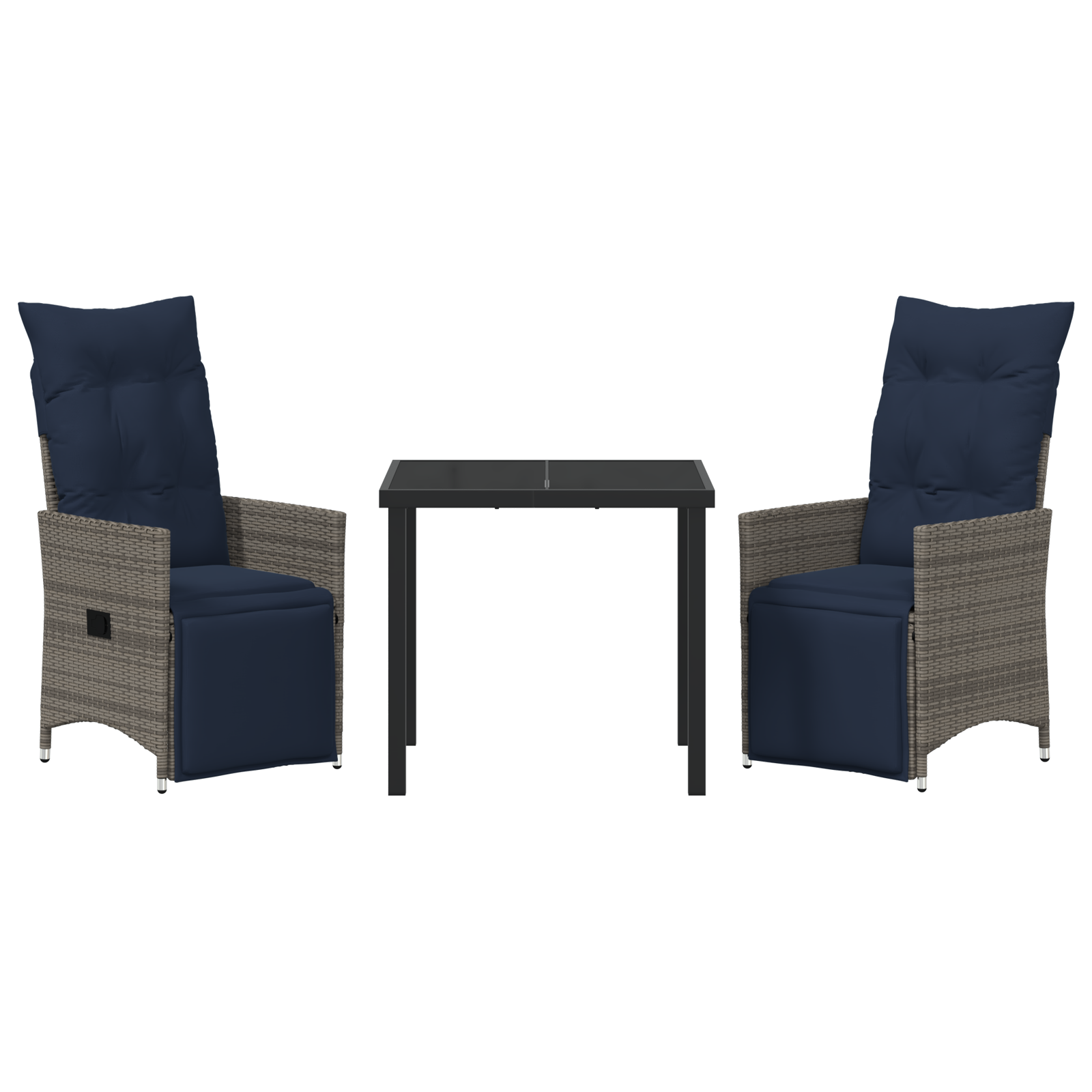 Set mese grădină  cu perne gri, Masă grădină  neagră 80x80x73 cm cu sticlă securizată GartenMobel Dekor