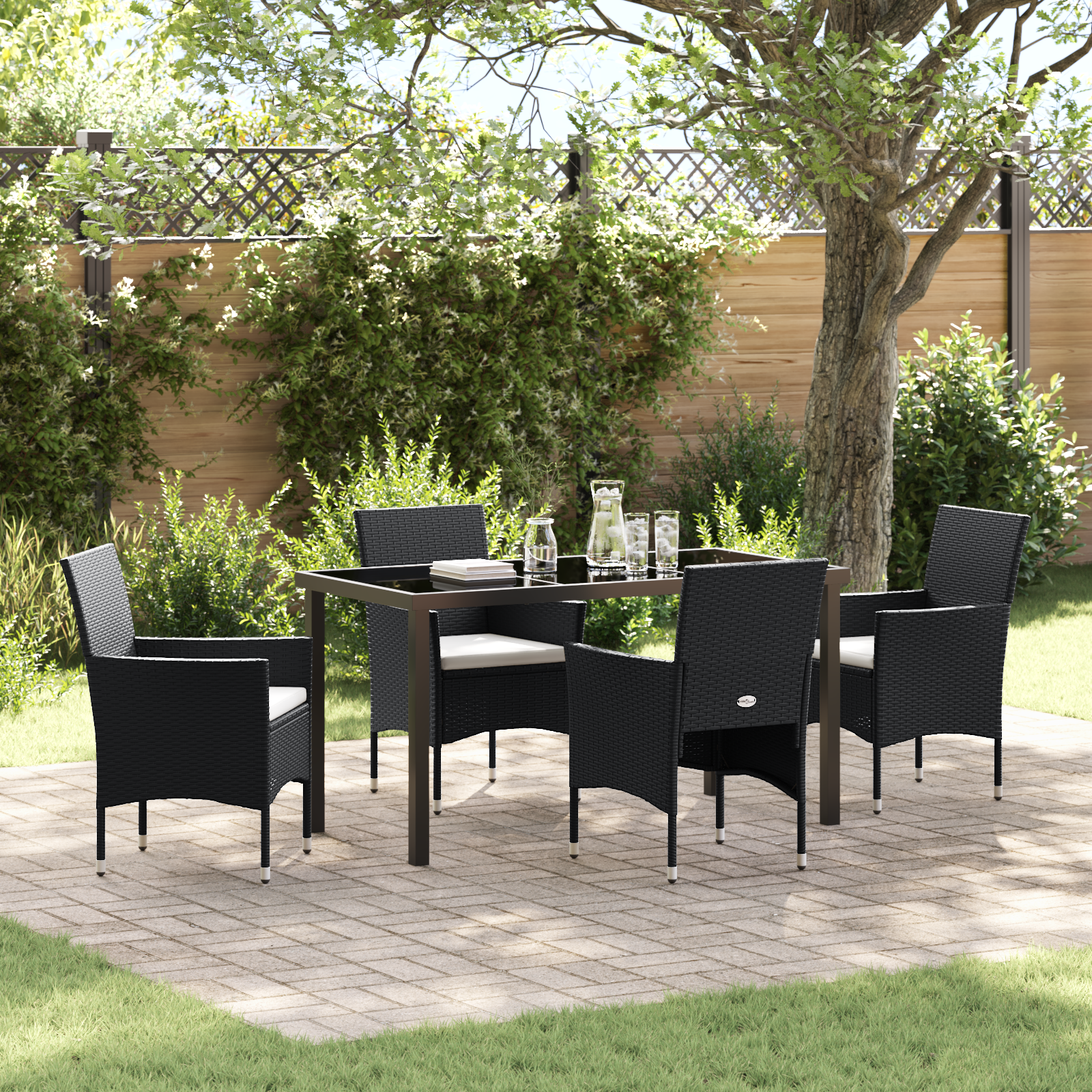 Set 5 Piese Dining Grădină Negru Poliratan GartenMobel Dekor