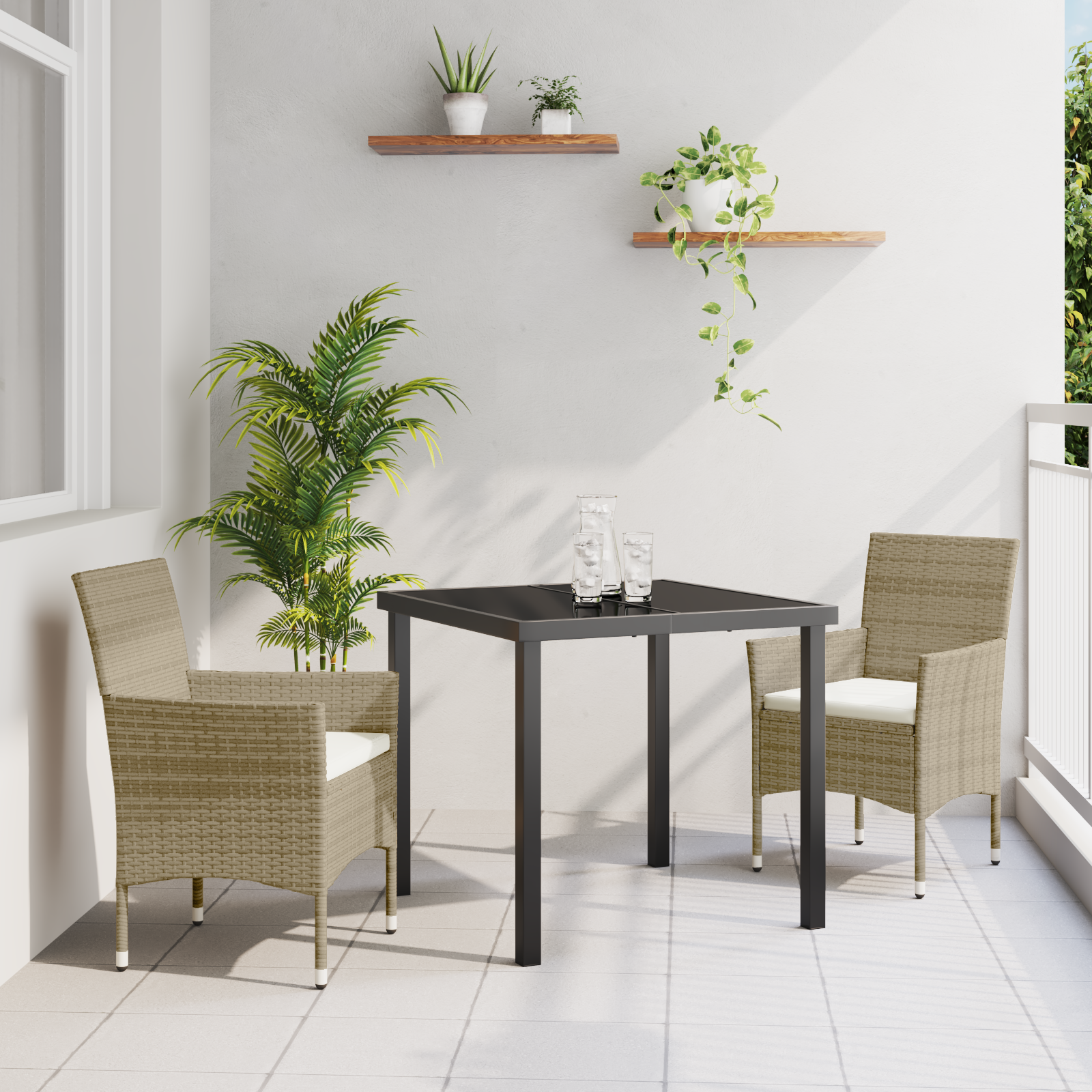 Set de Dining de Grădină 3 Piese Bej Rattan Polimer GartenMobel Dekor