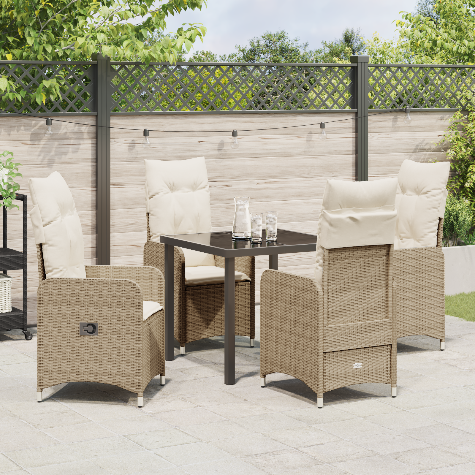 Set de Dining pentru Grădină 5 Piese cu Perne Bej Poliratan GartenMobel Dekor