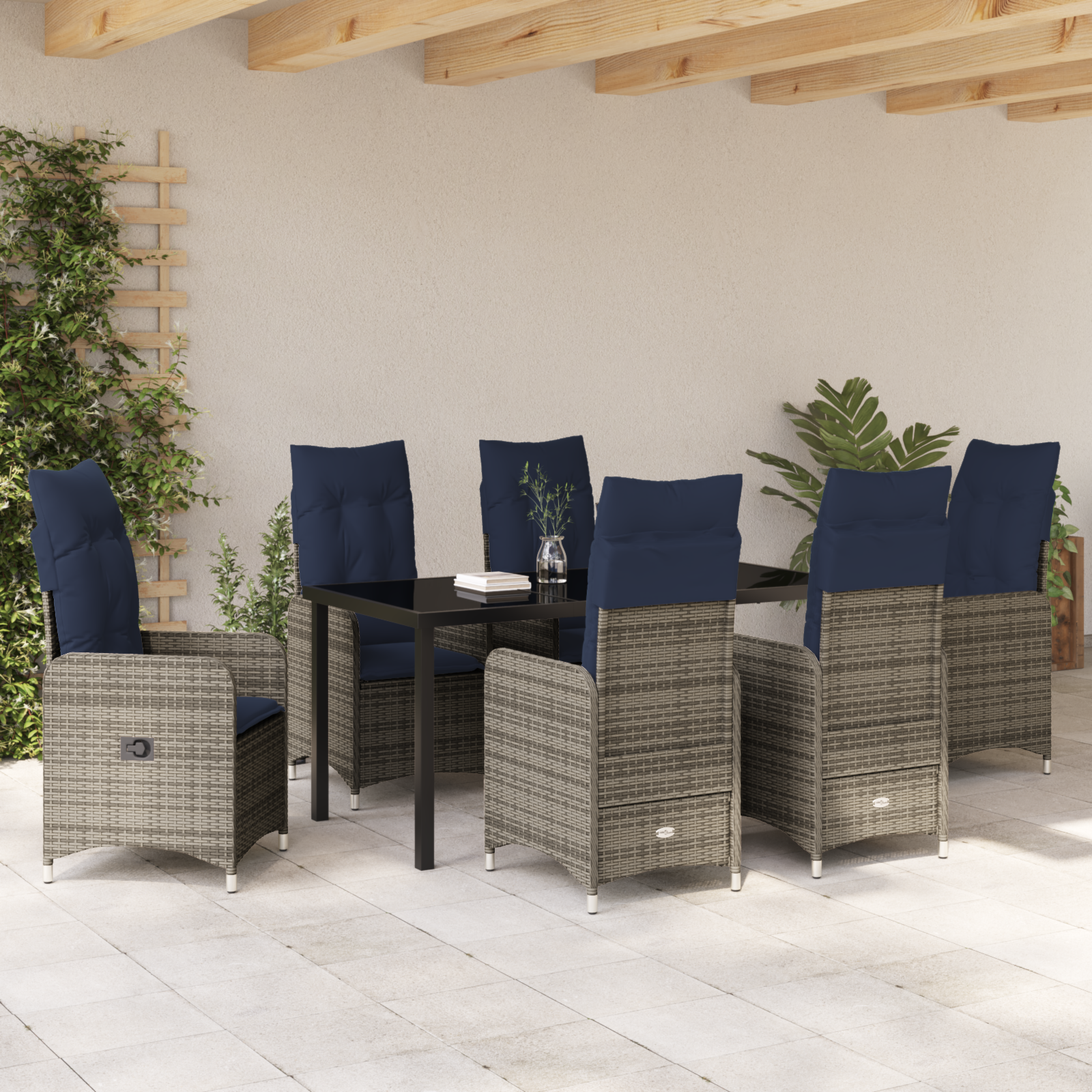 Set de Grădină 7 Piese cu Perne Negre din Poliratan GartenMobel Dekor