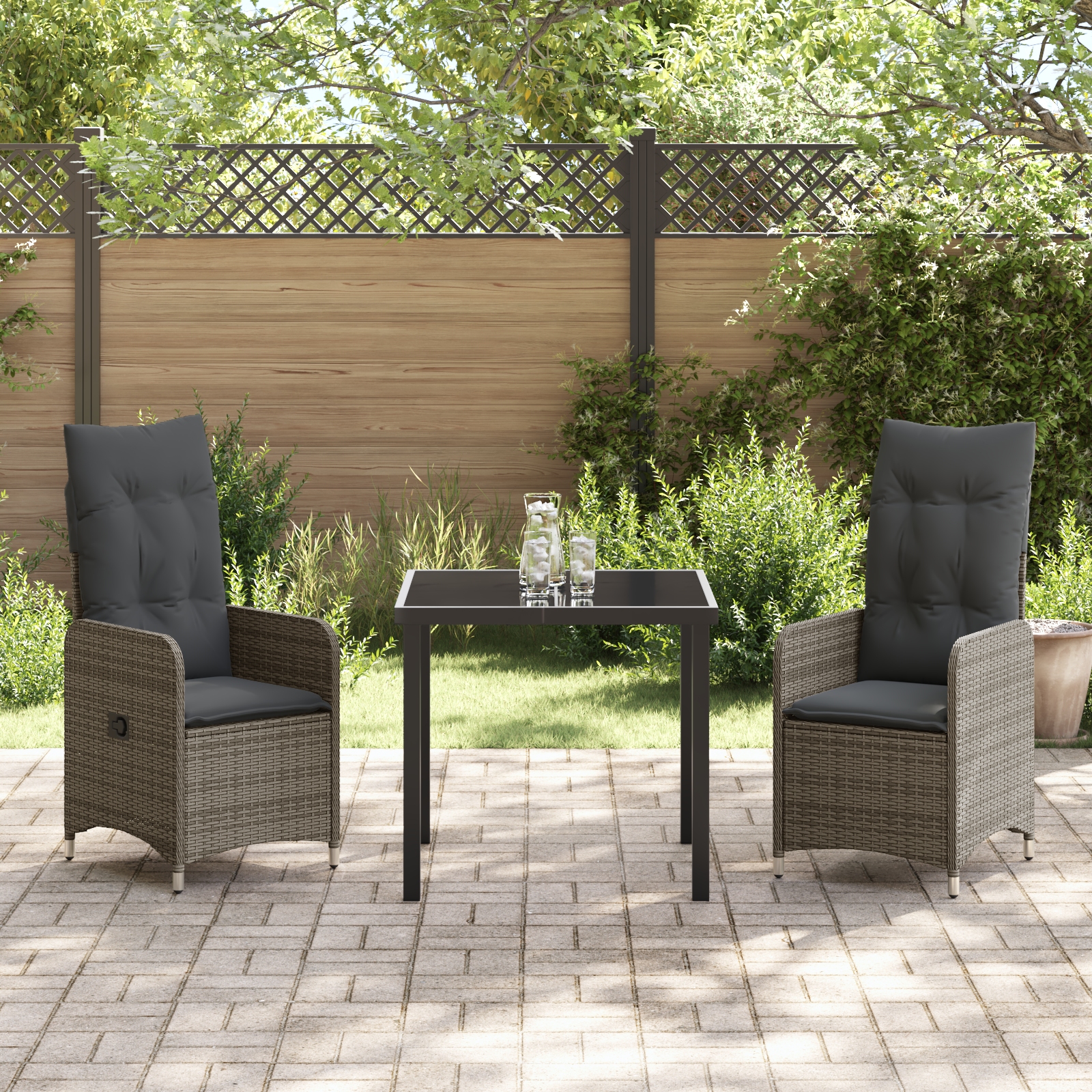 Set de dining de grădină 3 piese cu perne Gri Ratan Poly GartenMobel Dekor
