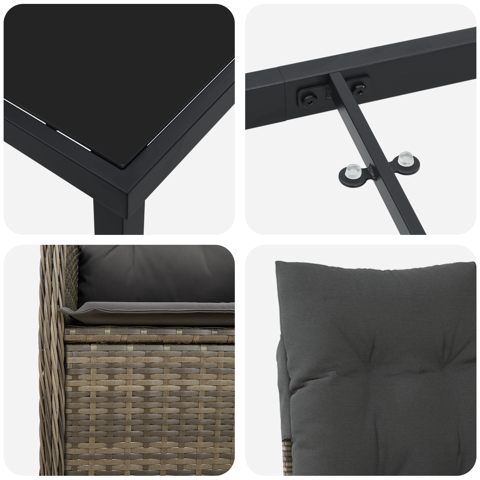 Set de dining de grădină 3 piese cu perne Gri Ratan Poly GartenMobel Dekor