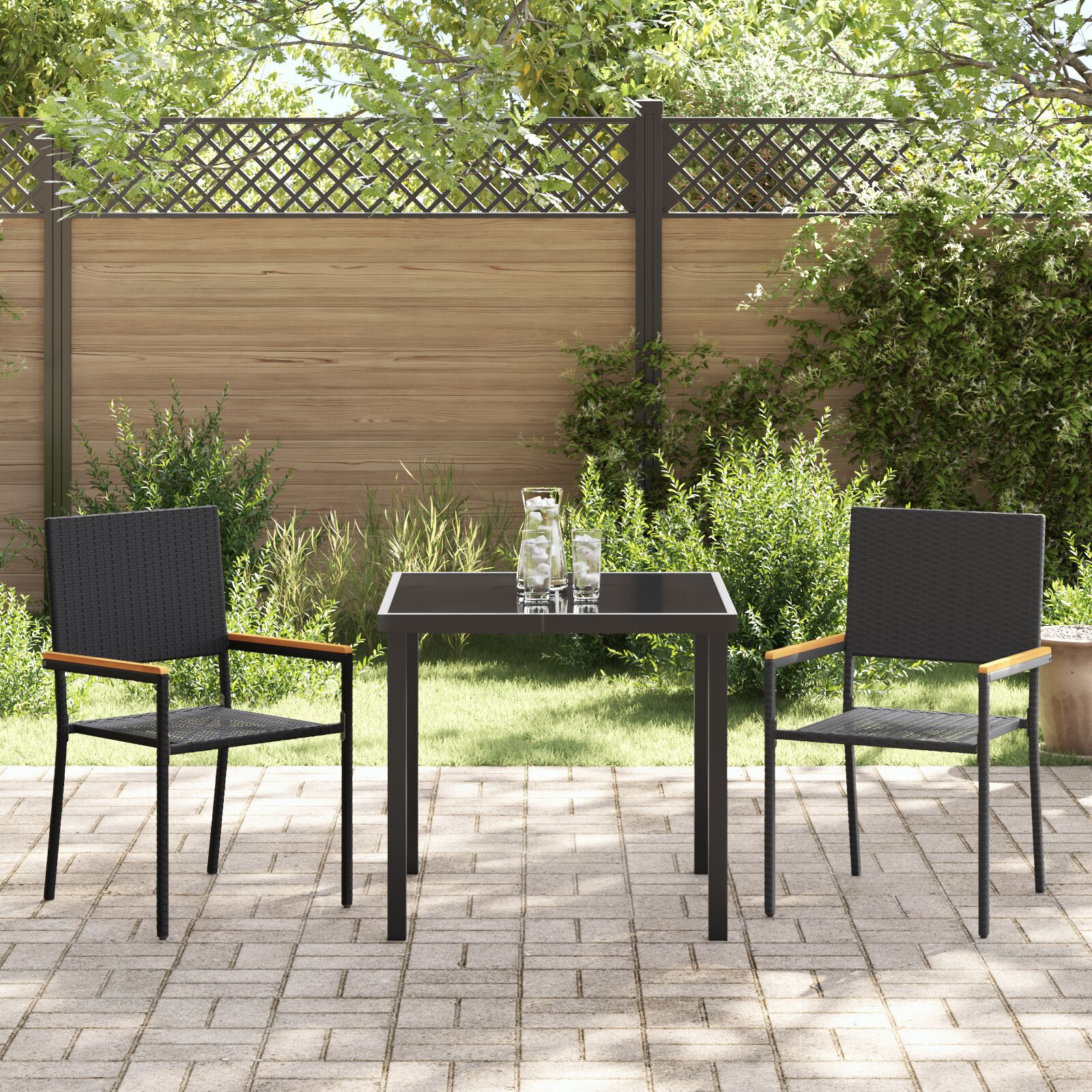 Set de masă pentru grădină din ratan negru, 3 piese GartenMobel Dekor