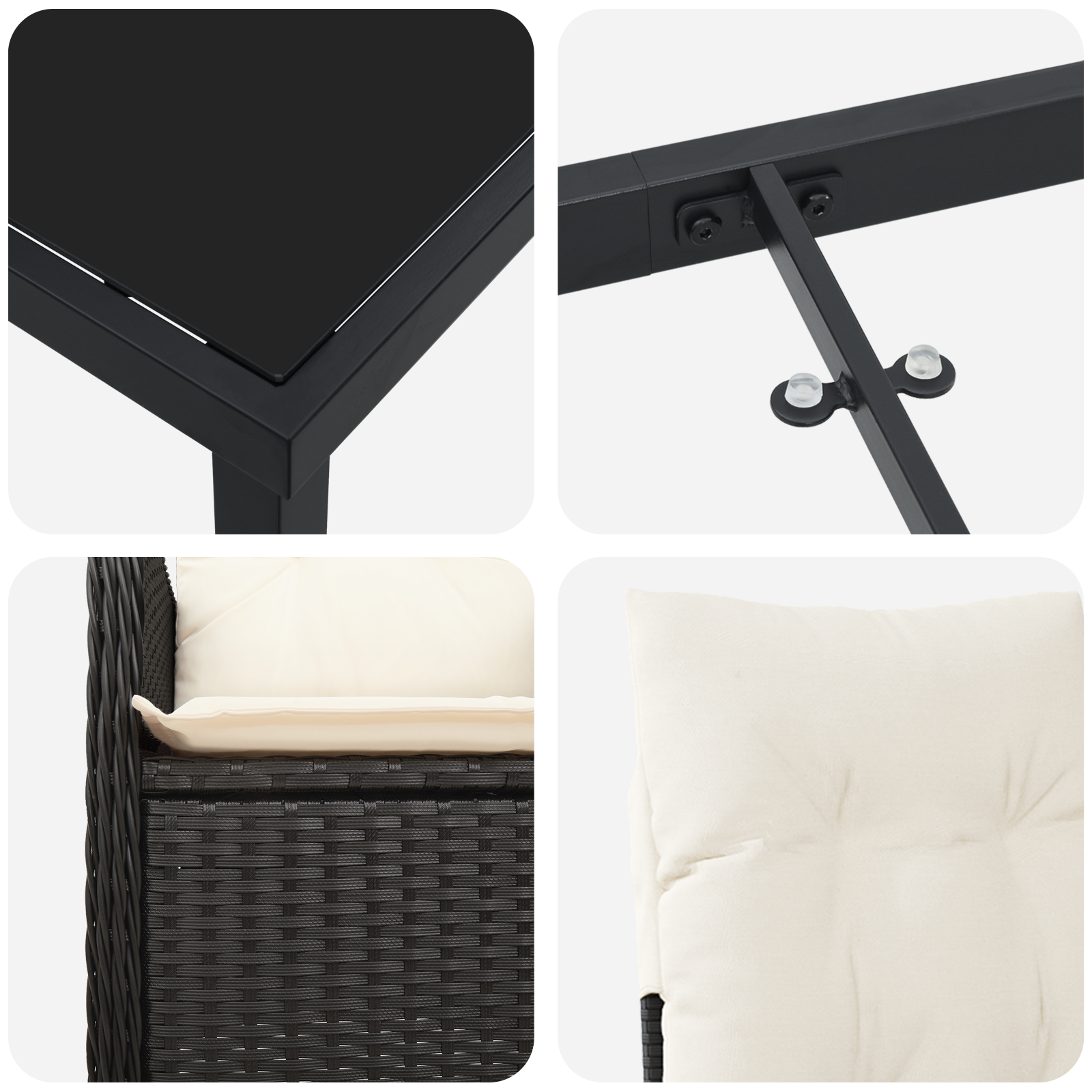 Set de mese de grădină cu 5 piese și perne în ratan poli negru GartenMobel Dekor