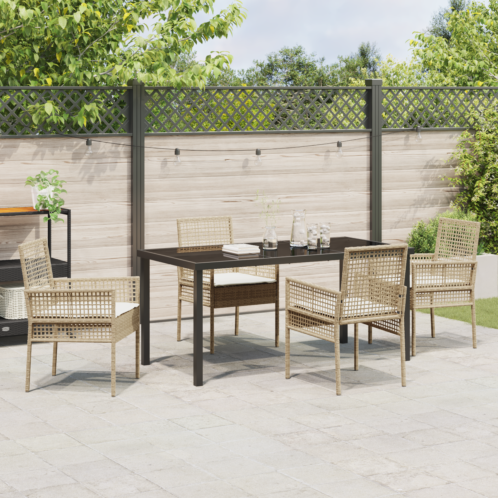 Set Masă Grădină 5 Piese cu Perne Bej Poli Ratan GartenMobel Dekor