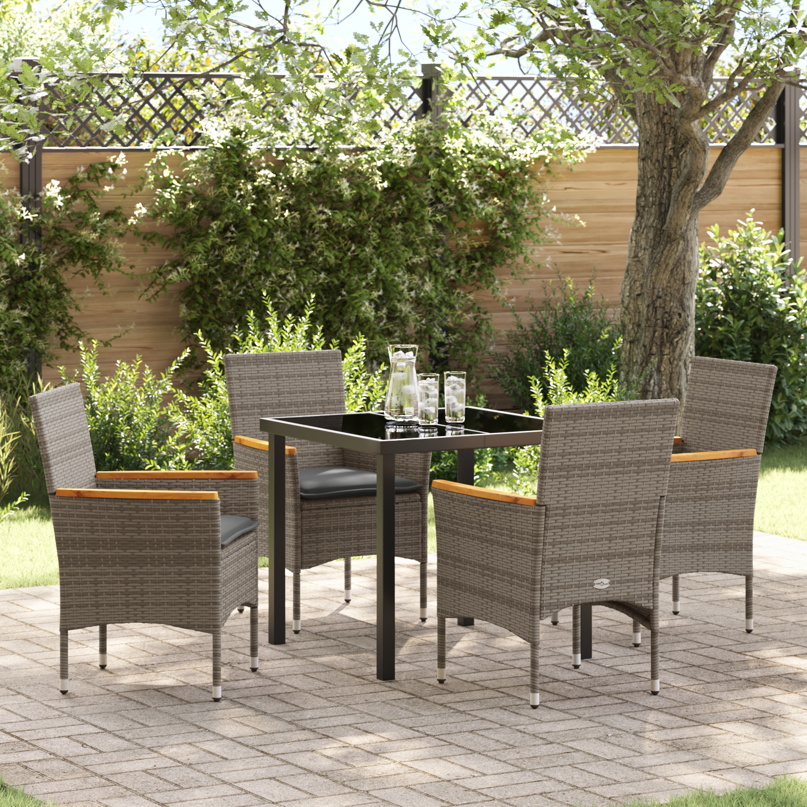Set Masă Grădină 5 Piese cu Perne Ratan Poli Gri GartenMobel Dekor