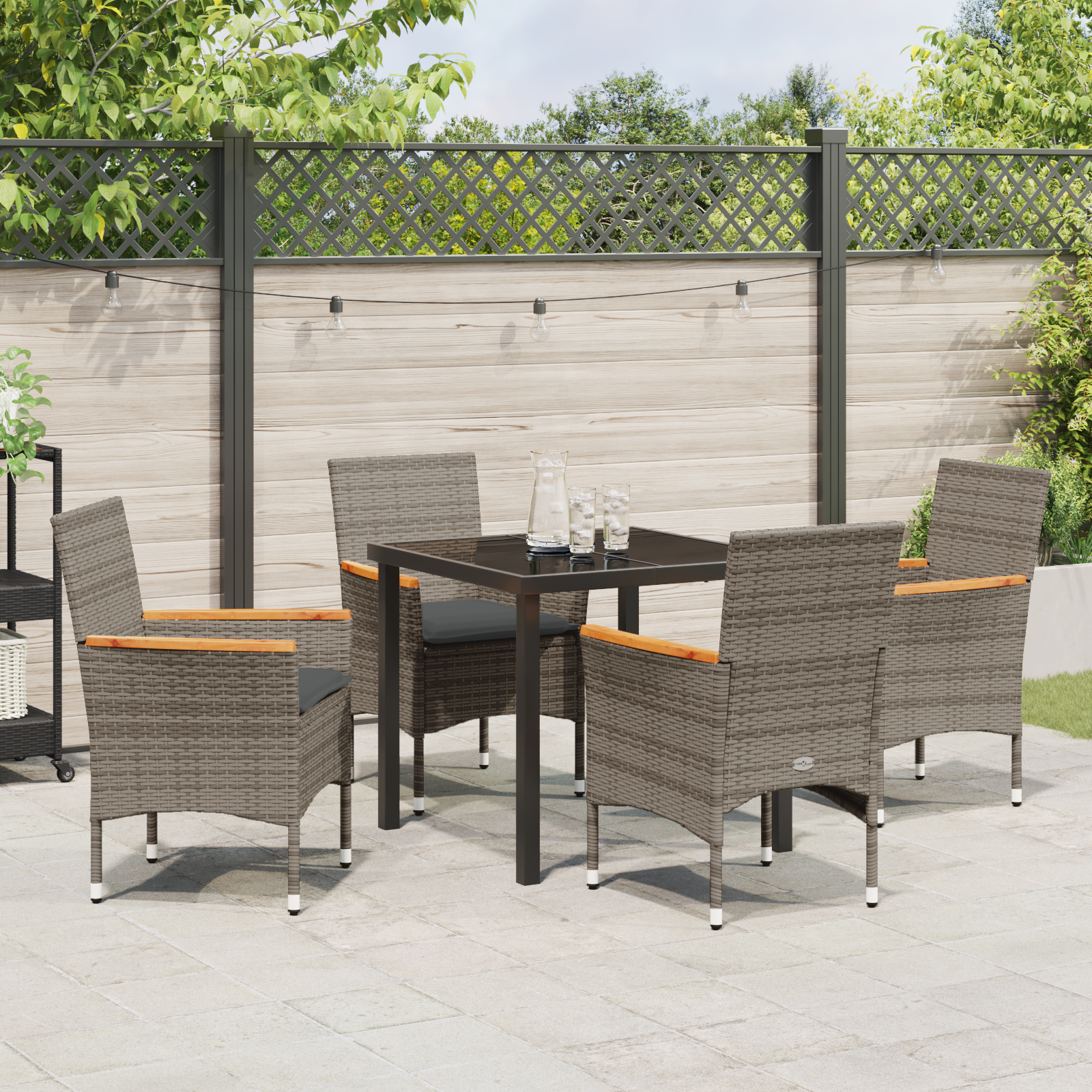 Set Masă Grădină 5 Piese cu Perne Ratan Poli Gri GartenMobel Dekor