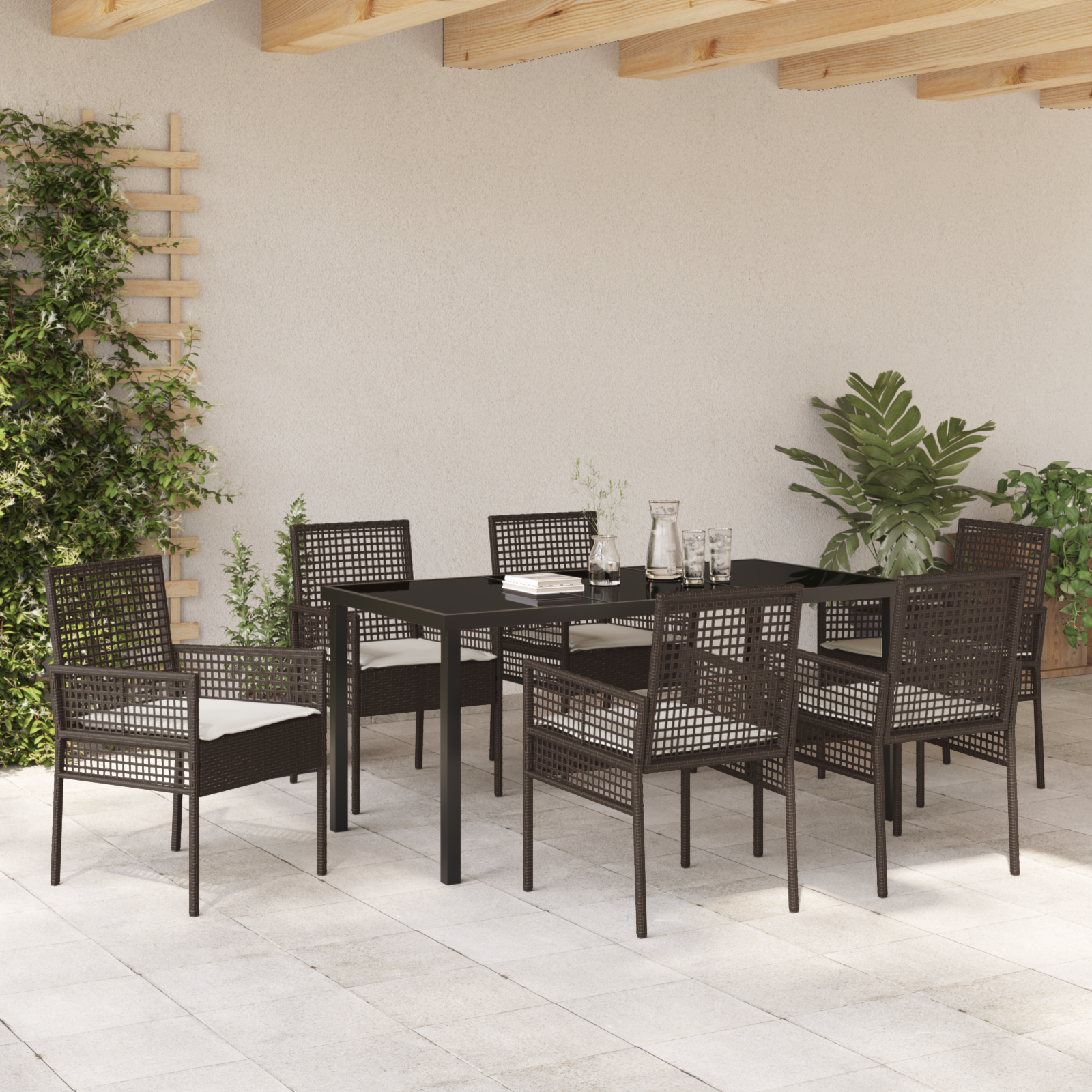 Set Masă Grădină cu Pernă Maro Poly Ratan GartenMobel Dekor