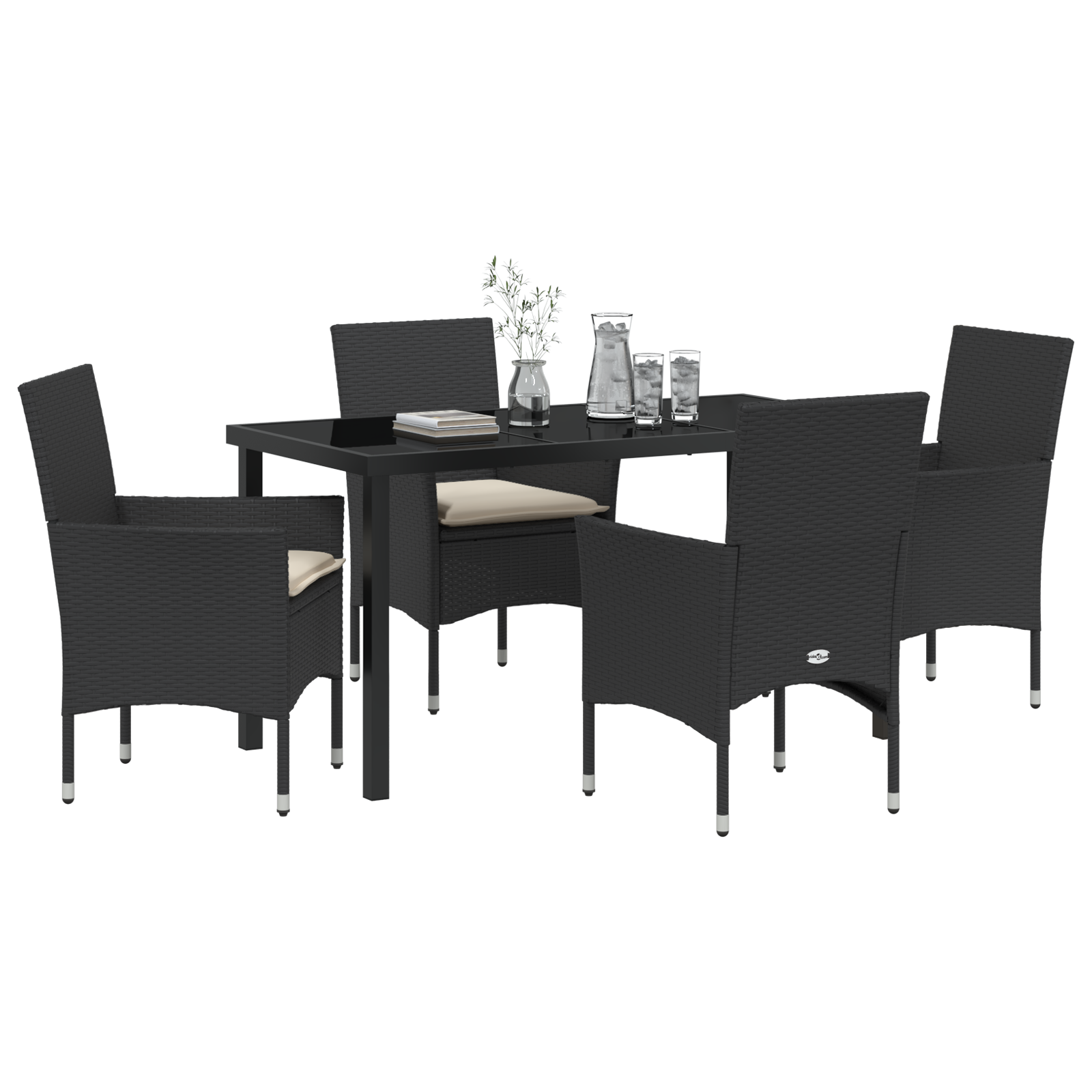 Set Masă Grădină cu Perne Negru Ratan Poliester GartenMobel Dekor