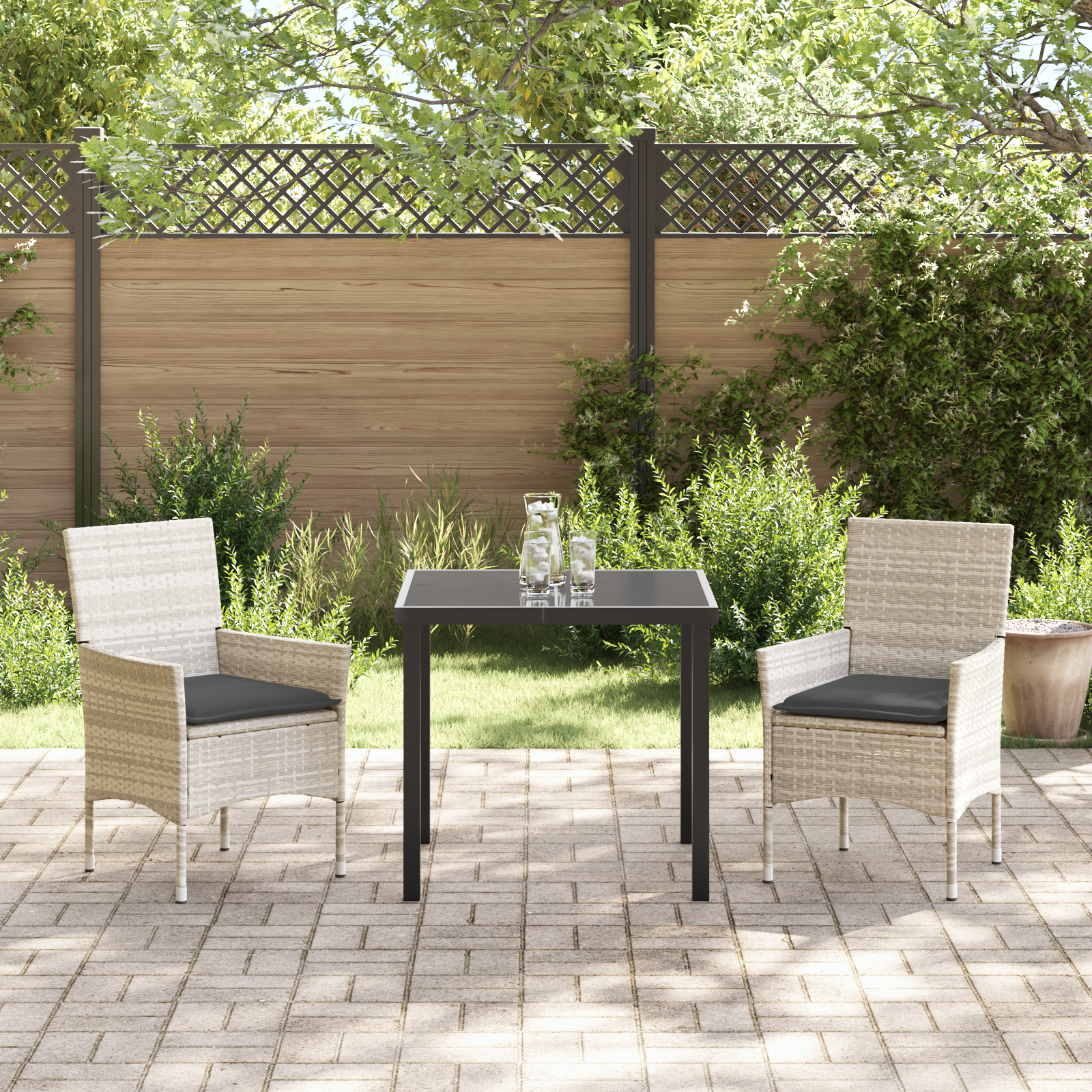 Set Masă Grădină cu Pernițe, Gri Deschis, Ratan Sintetic GartenMobel Dekor