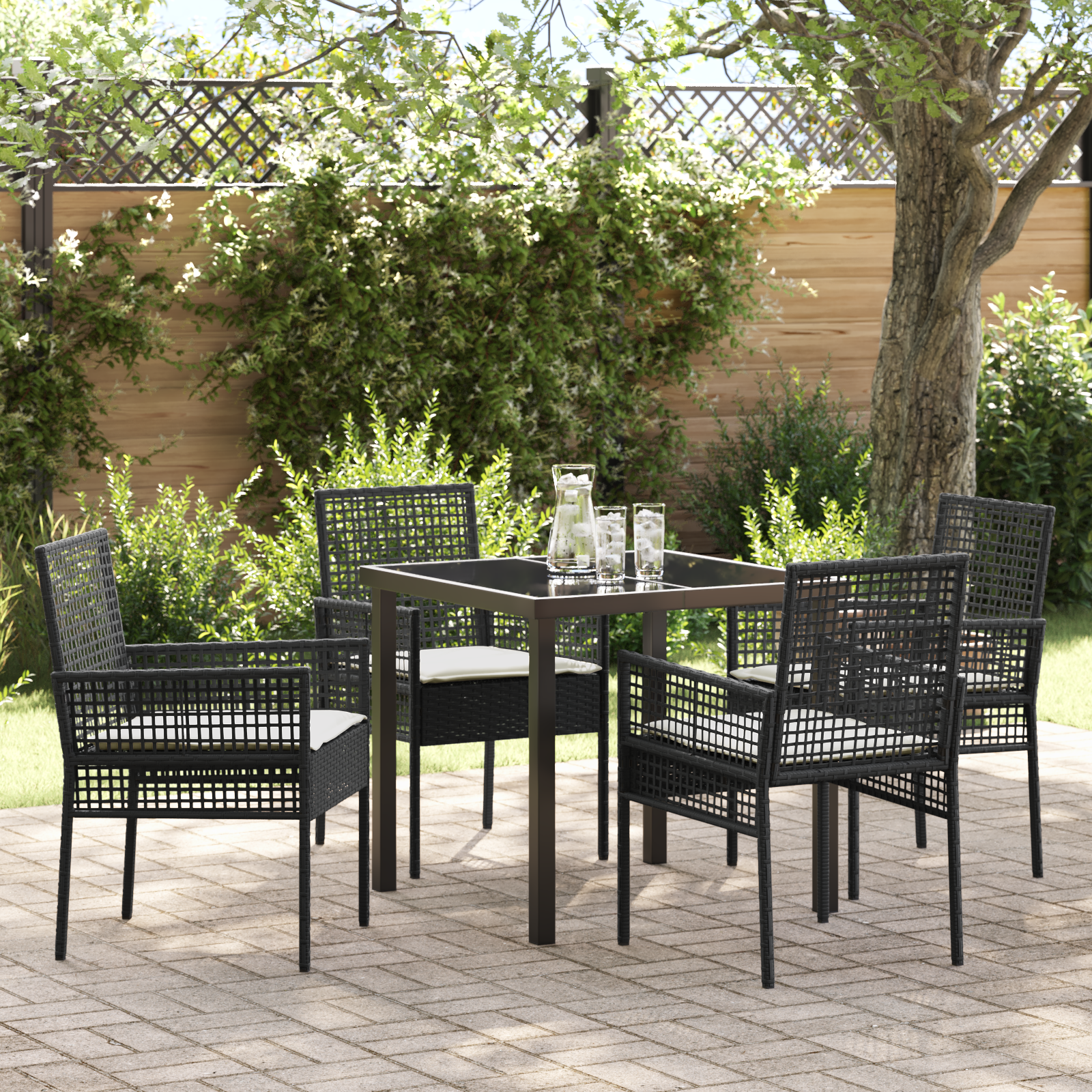 Set Masa Grădină cu Pernuțe Ratan Negru GartenMobel Dekor
