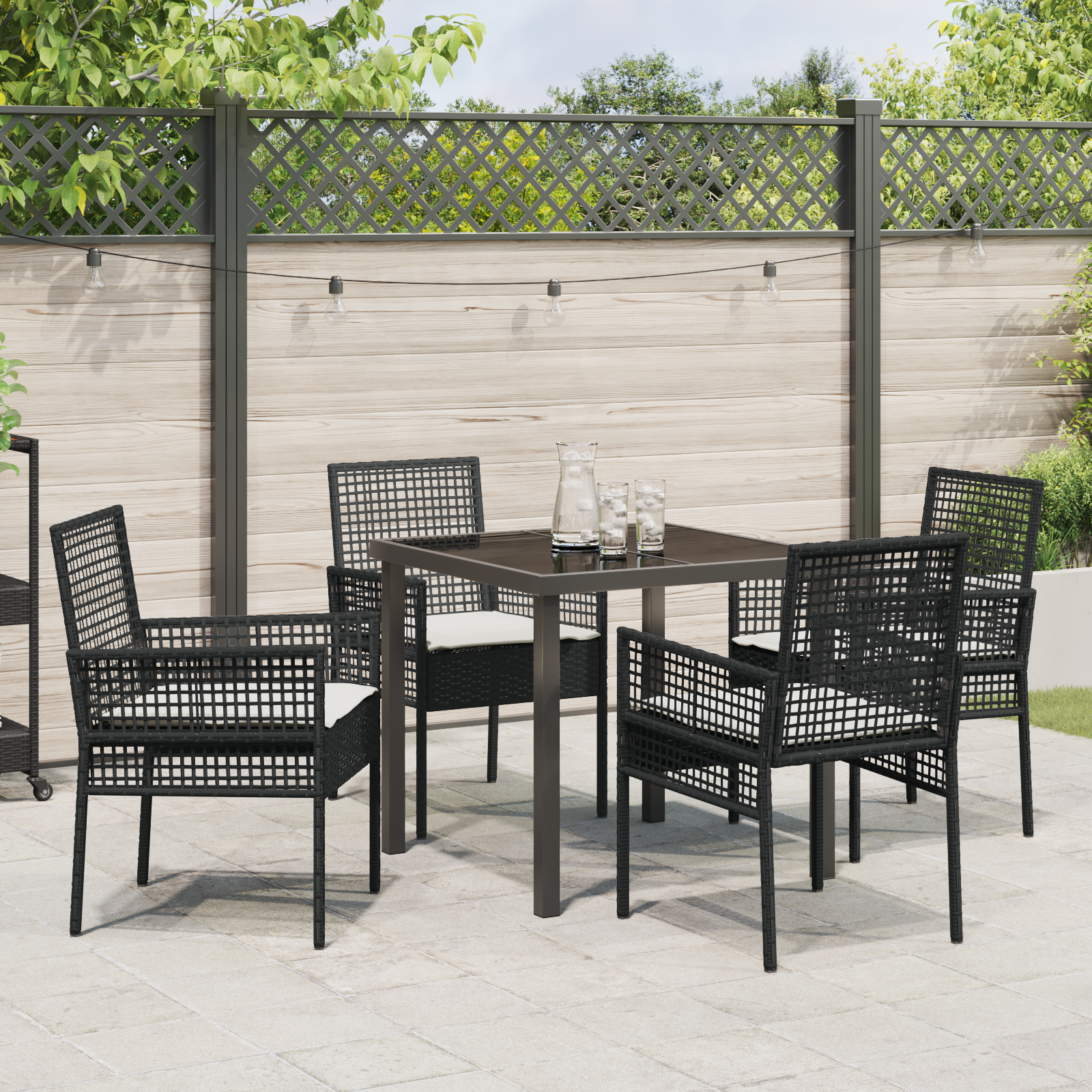 Set Masa Grădină cu Pernuțe Ratan Negru GartenMobel Dekor