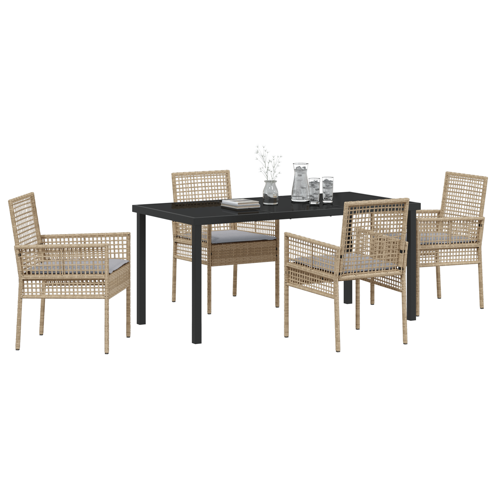 Set de Masa pentru Grădină cu Perne Bej Ratan Poly GartenMobel Dekor