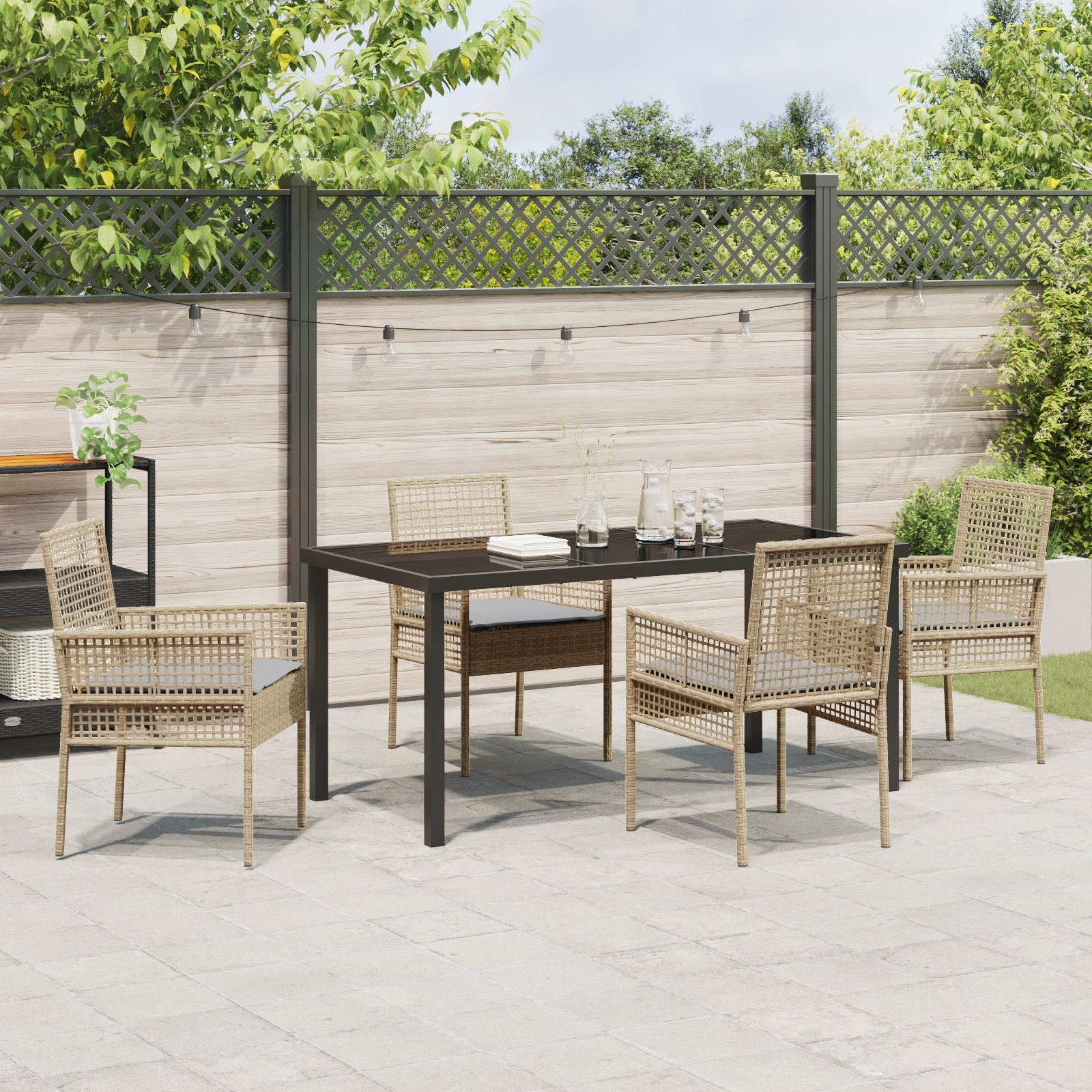 Set de Masa pentru Grădină cu Perne Bej Ratan Poly GartenMobel Dekor
