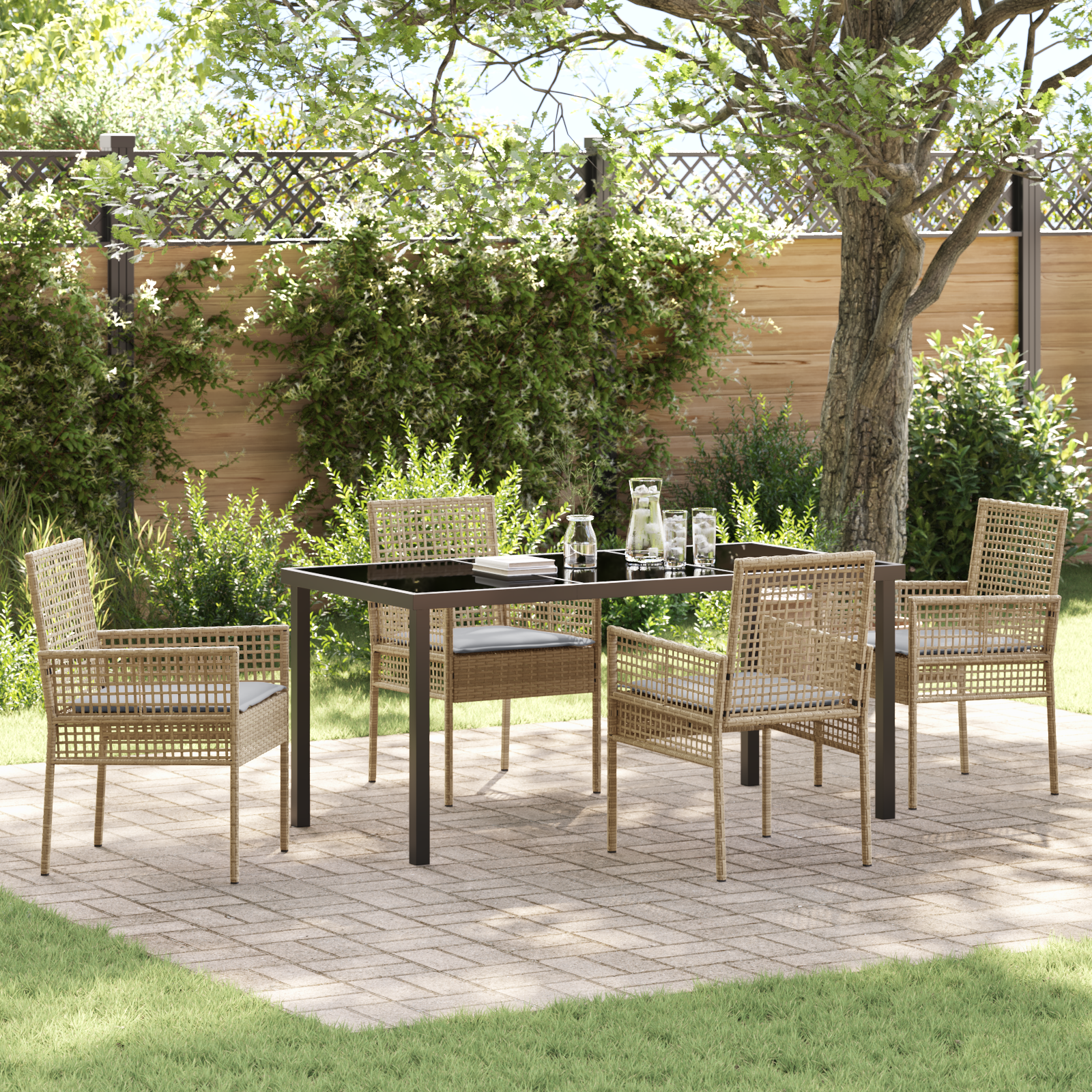 Set de Masa pentru Grădină cu Perne Bej Ratan Poly GartenMobel Dekor