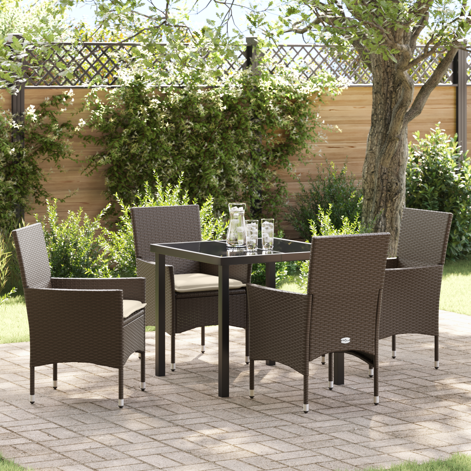 Set de dining pentru grădină cu 5 piese și perne maro poli ratan GartenMobel Dekor