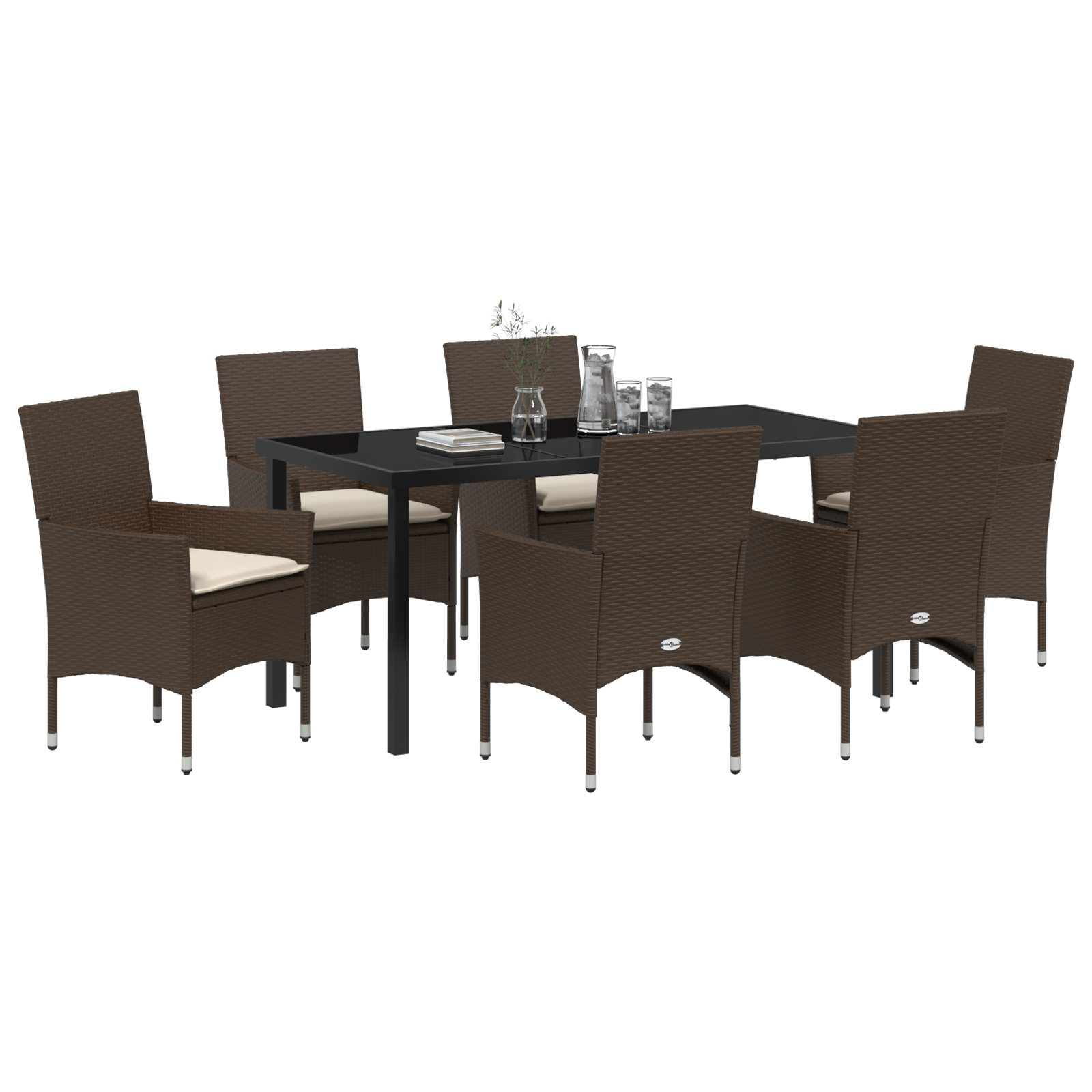 Set de dining pentru grădină cu 7 piese și perne maro poliratan GartenMobel Dekor