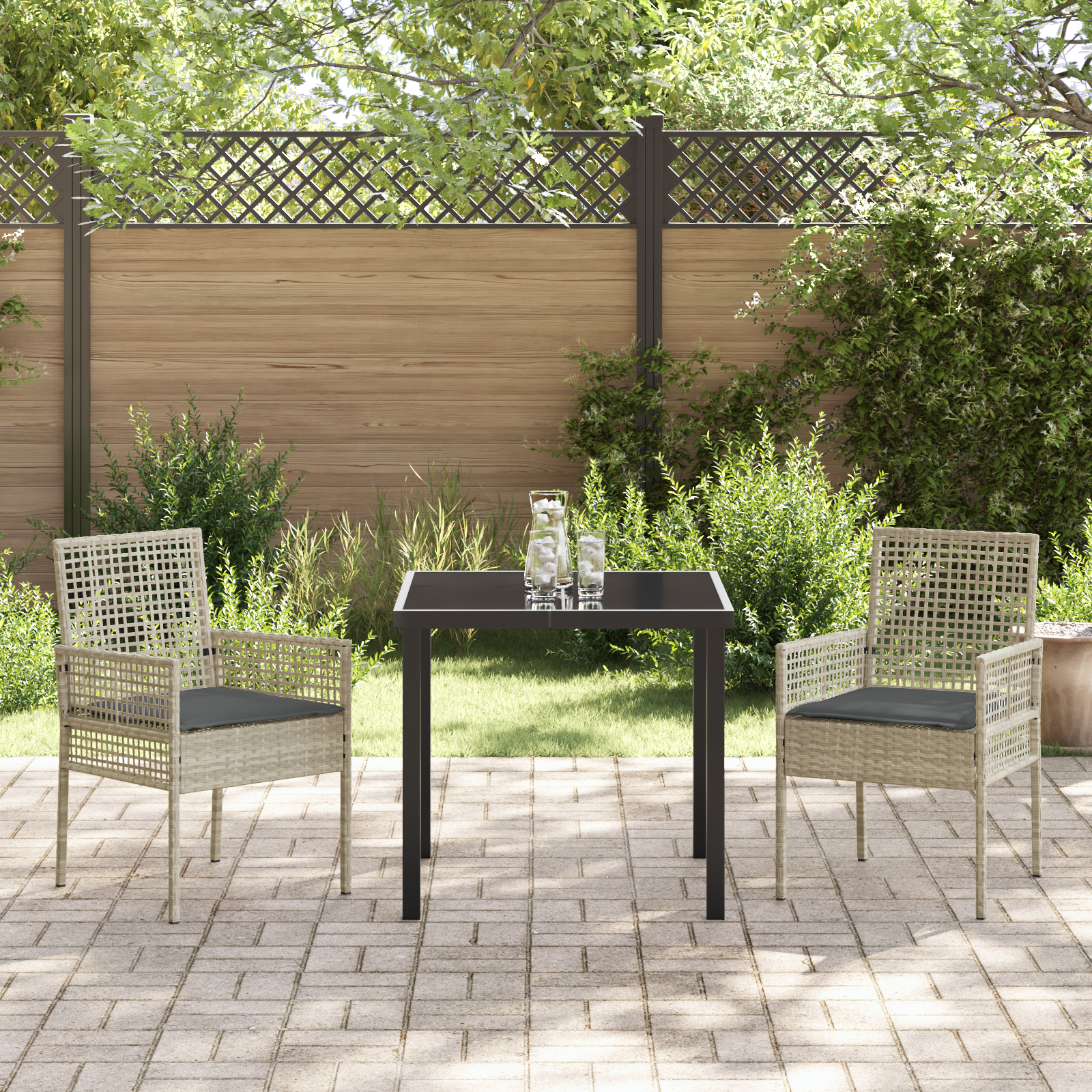 Set dining grădină cu pernute gri deschis din poliratan GartenMobel Dekor