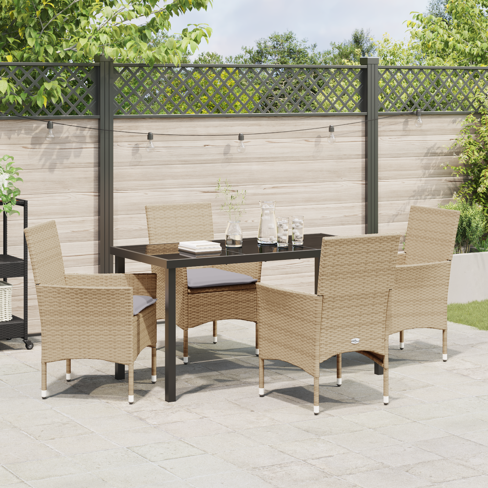Set masă grădină 5 piese cu perne bej ratan polimer GartenMobel Dekor