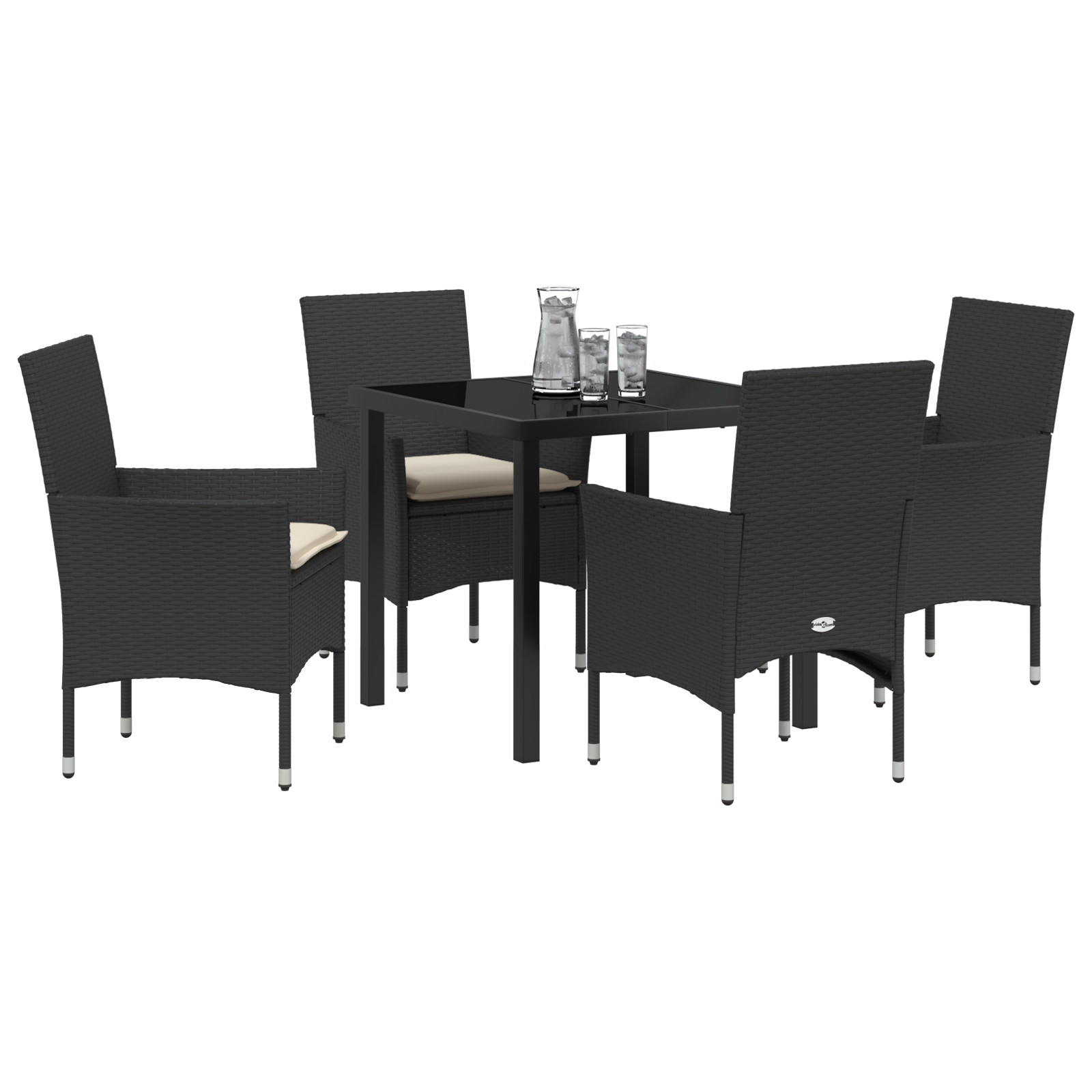 Set masă grădină cu 5 piese și perne, Ratan poli negru GartenMobel Dekor