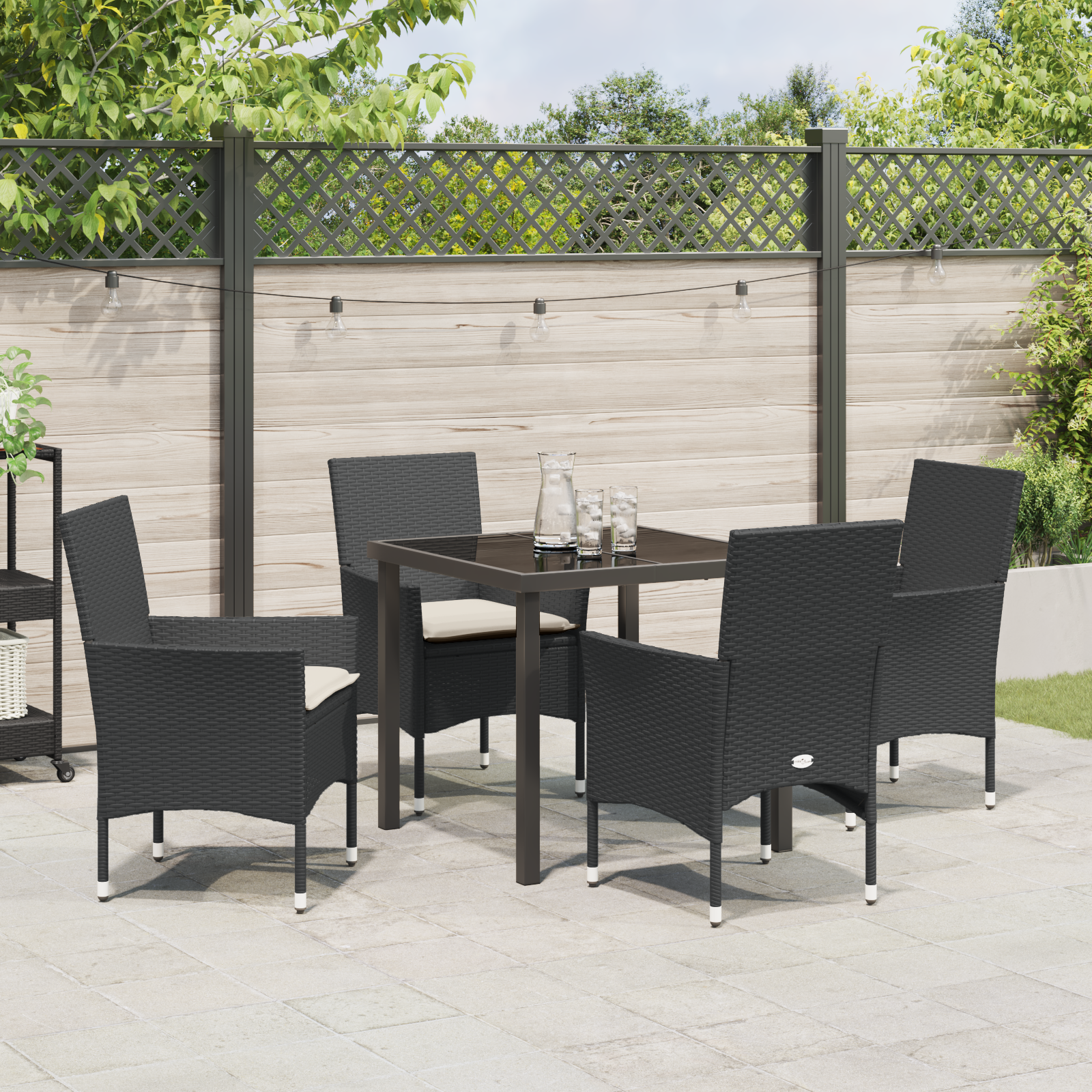 Set masă grădină cu 5 piese și perne, Ratan poli negru GartenMobel Dekor