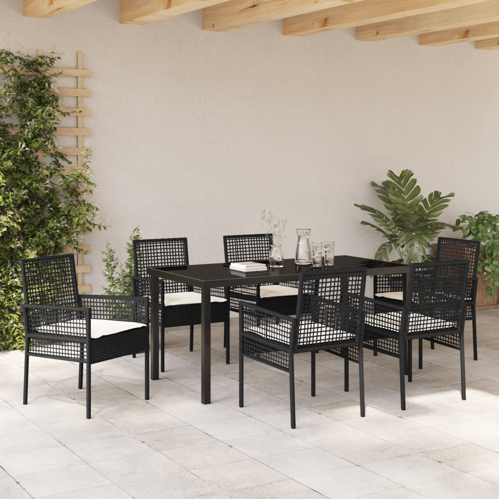 Set mese pentru grădină cu perne Poli-ratan negru GartenMobel Dekor