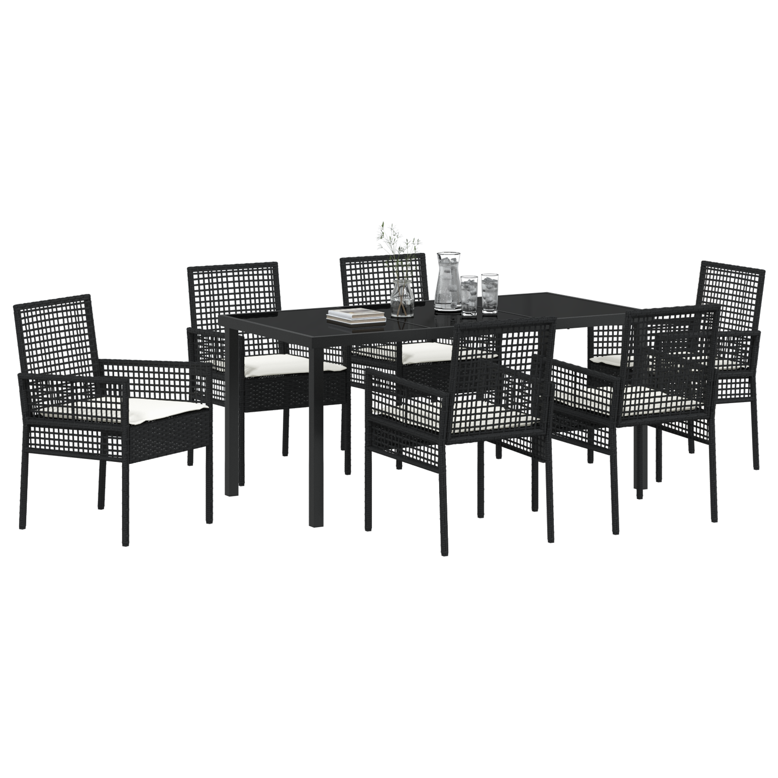 Set mese pentru grădină cu perne Poli-ratan negru GartenMobel Dekor