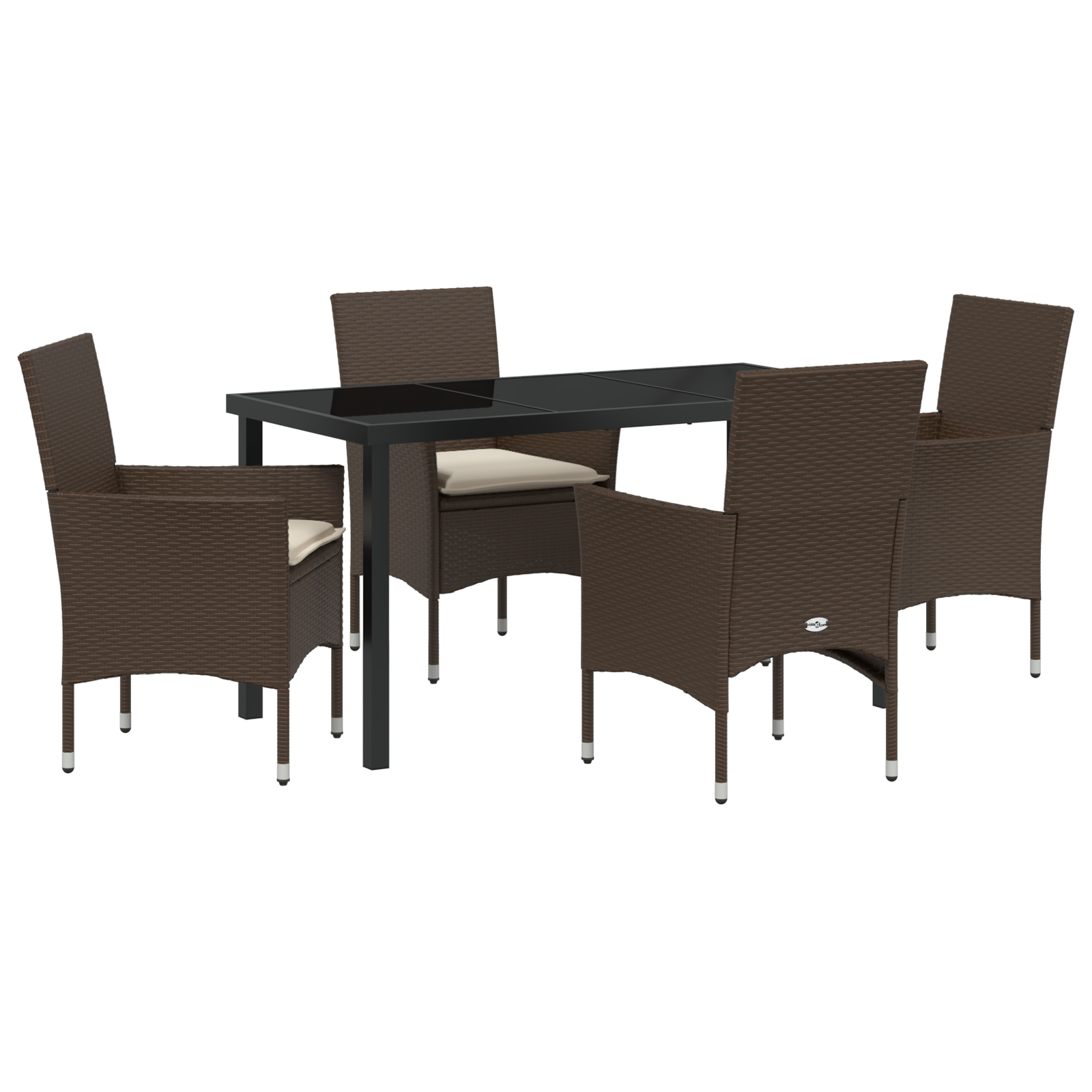 Set de Dining 5 Piese pentru Grădină  cu Perne Ratan Sintetic Maro, Masă Grădină  Neagră 140x80x73 cm Sticlă Securizată GartenMobel Dekor