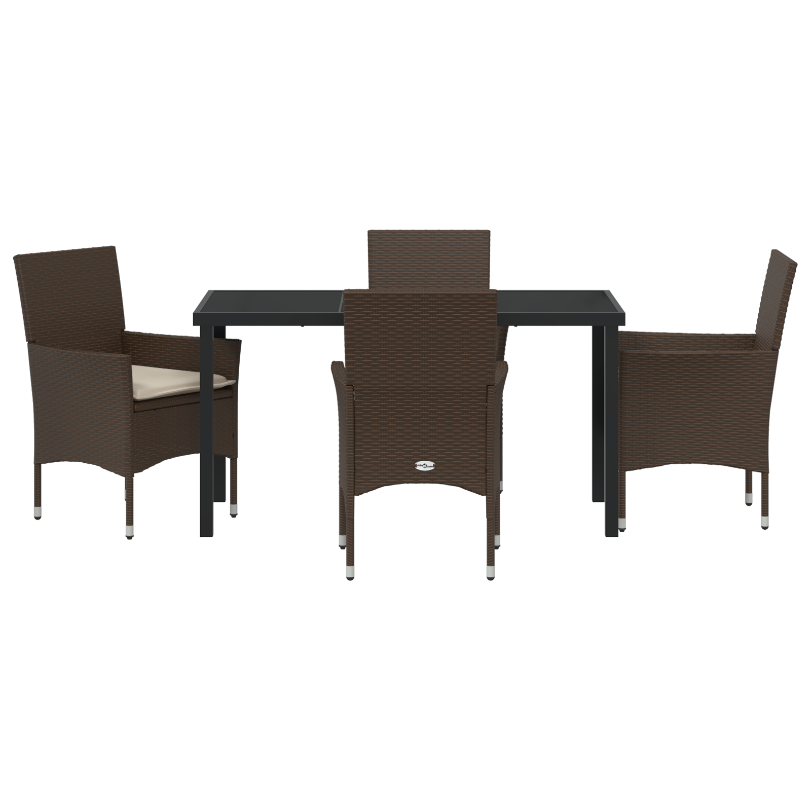 Set de Dining 5 Piese pentru Grădină  cu Perne Ratan Sintetic Maro, Masă Grădină  Neagră 140x80x73 cm Sticlă Securizată GartenMobel Dekor