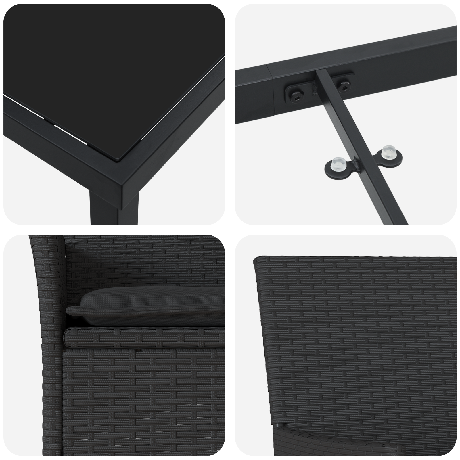 Set de Dining pentru Grădină  7 Piese cu Perne Poliratan Negru, Masa Grădinii  Neagră 160x80x73 cm Sticlă Temperată GartenMobel Dekor