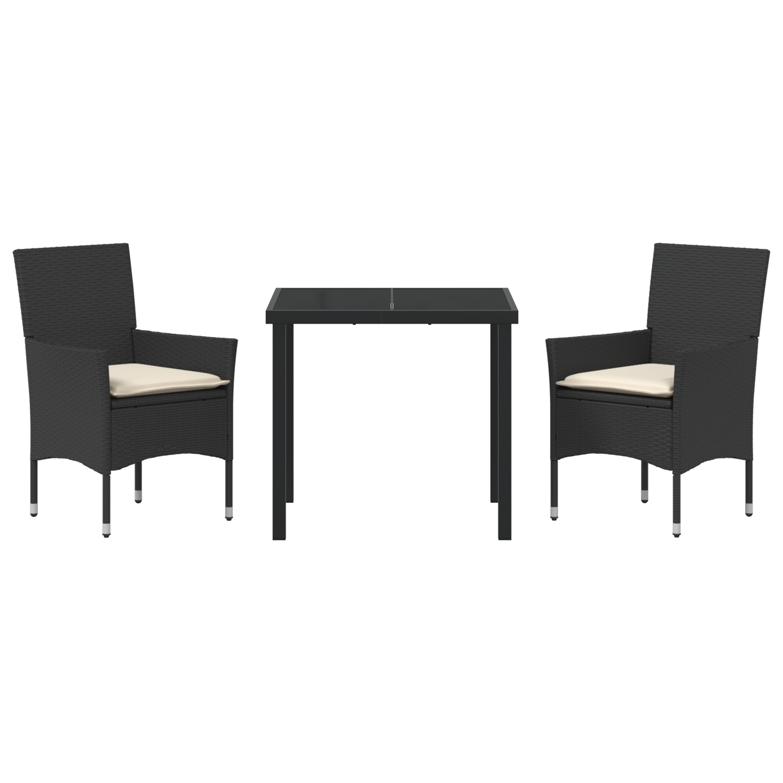 Set de Masă pentru Grădină  cu Perne Ratan Sintetic Negru, Masa  Neagră 80x80x73 cm cu Sticlă Temperată GartenMobel Dekor