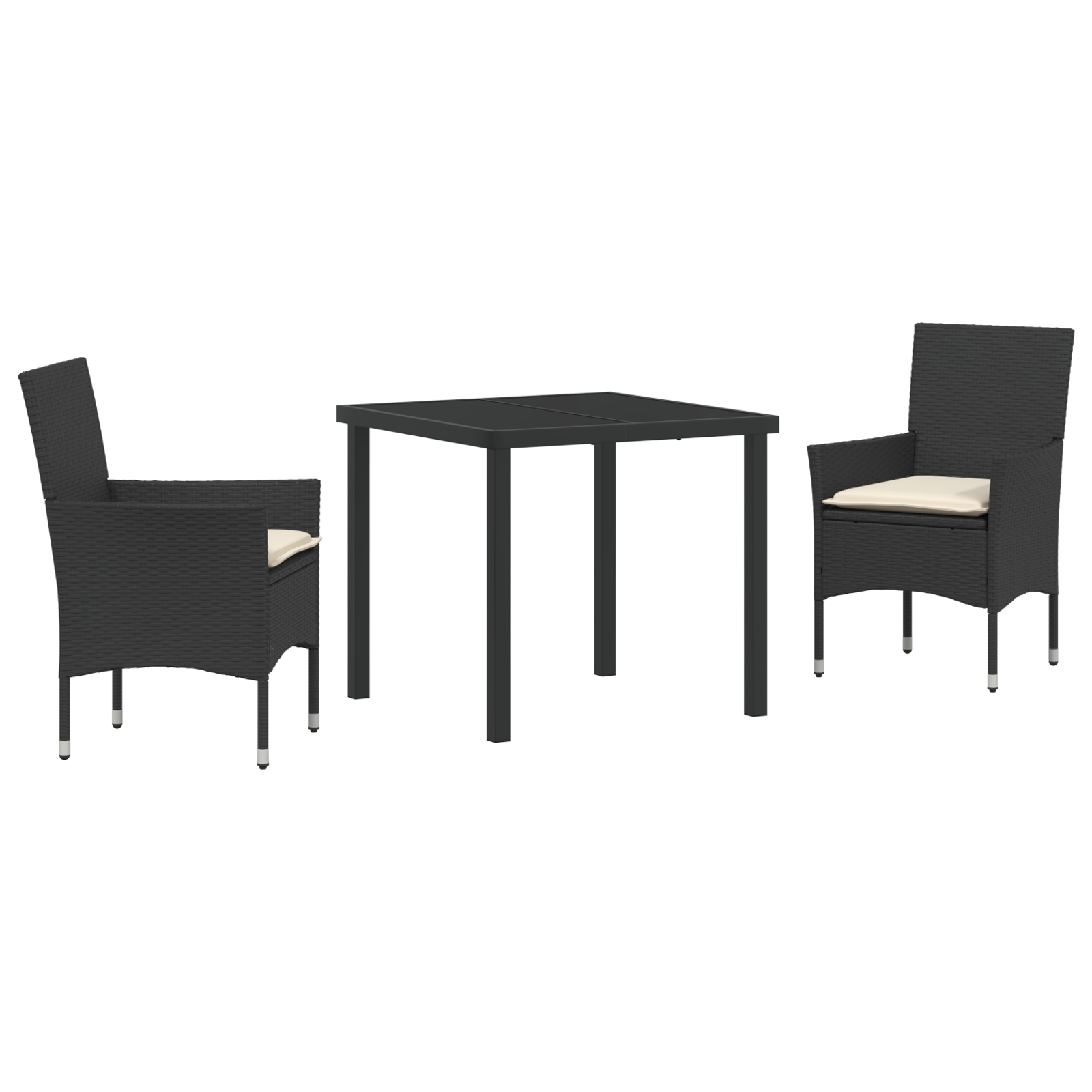 Set de Masă pentru Grădină  cu Perne Ratan Sintetic Negru, Masa  Neagră 80x80x73 cm cu Sticlă Temperată GartenMobel Dekor