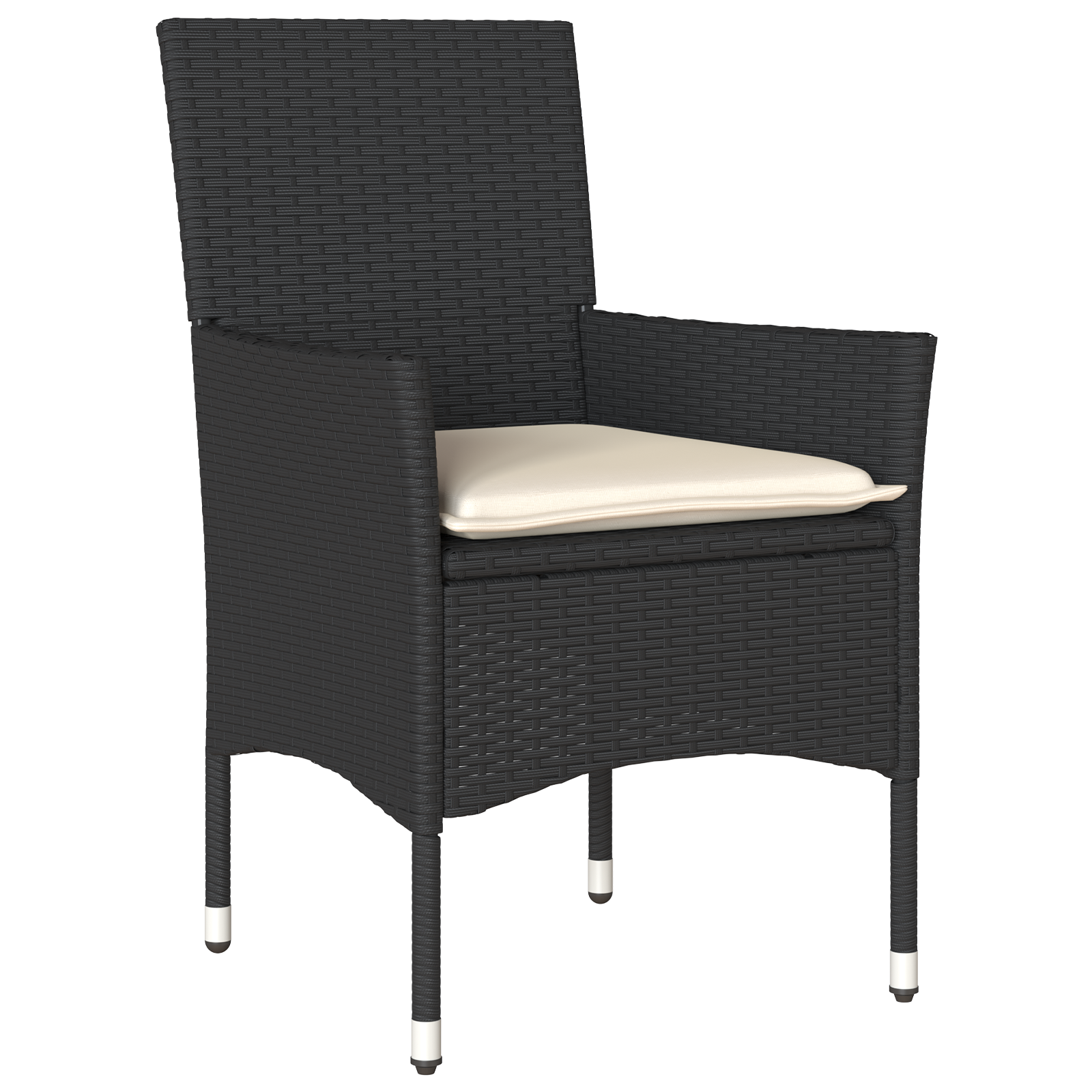 Set de Masă pentru Grădină  cu Perne Ratan Sintetic Negru, Masa  Neagră 80x80x73 cm cu Sticlă Temperată GartenMobel Dekor