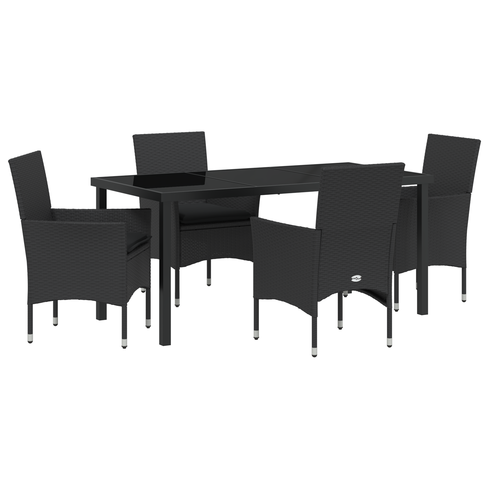 Set de Masa pentru Grădină cu 5 Piese cu Perne Poliratan Negru , Masă de Grădină  Neagră 160x80x73 cm cu Sticlă Securizată GartenMobel Dekor