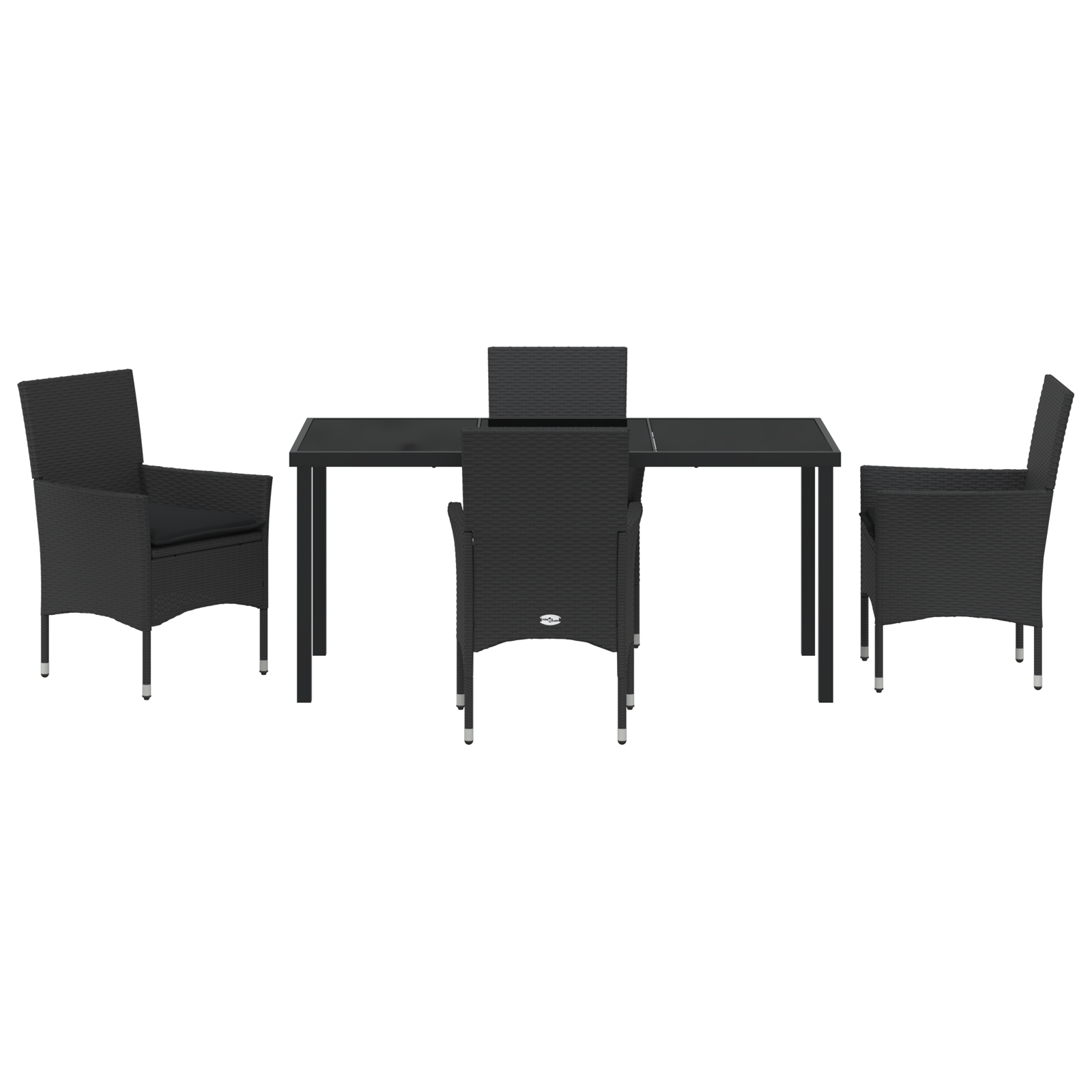 Set de Masa pentru Grădină cu 5 Piese cu Perne Poliratan Negru , Masă de Grădină  Neagră 160x80x73 cm cu Sticlă Securizată GartenMobel Dekor