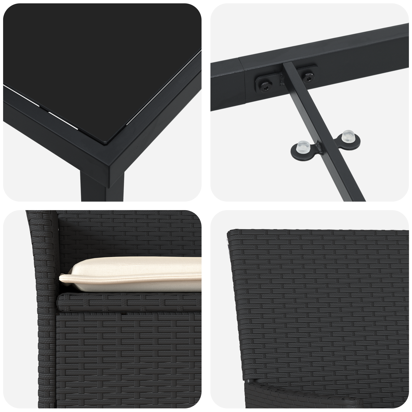 Set de dining grădină  7 piese cu perne Poliratan negru, Masă de grădină  Neagră 160x80x73 cm Sticlă securizată GartenMobel Dekor