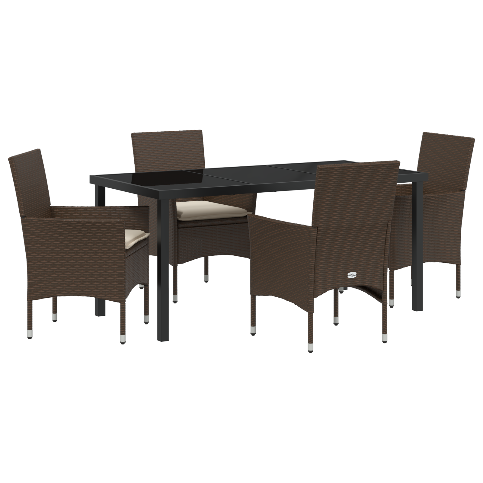 Set de dining pentru grădină de 5 piese cu perne din poliratan maro , Masă de grădină  Neagră 160x80x73 cm cu sticlă securizată GartenMobel Dekor