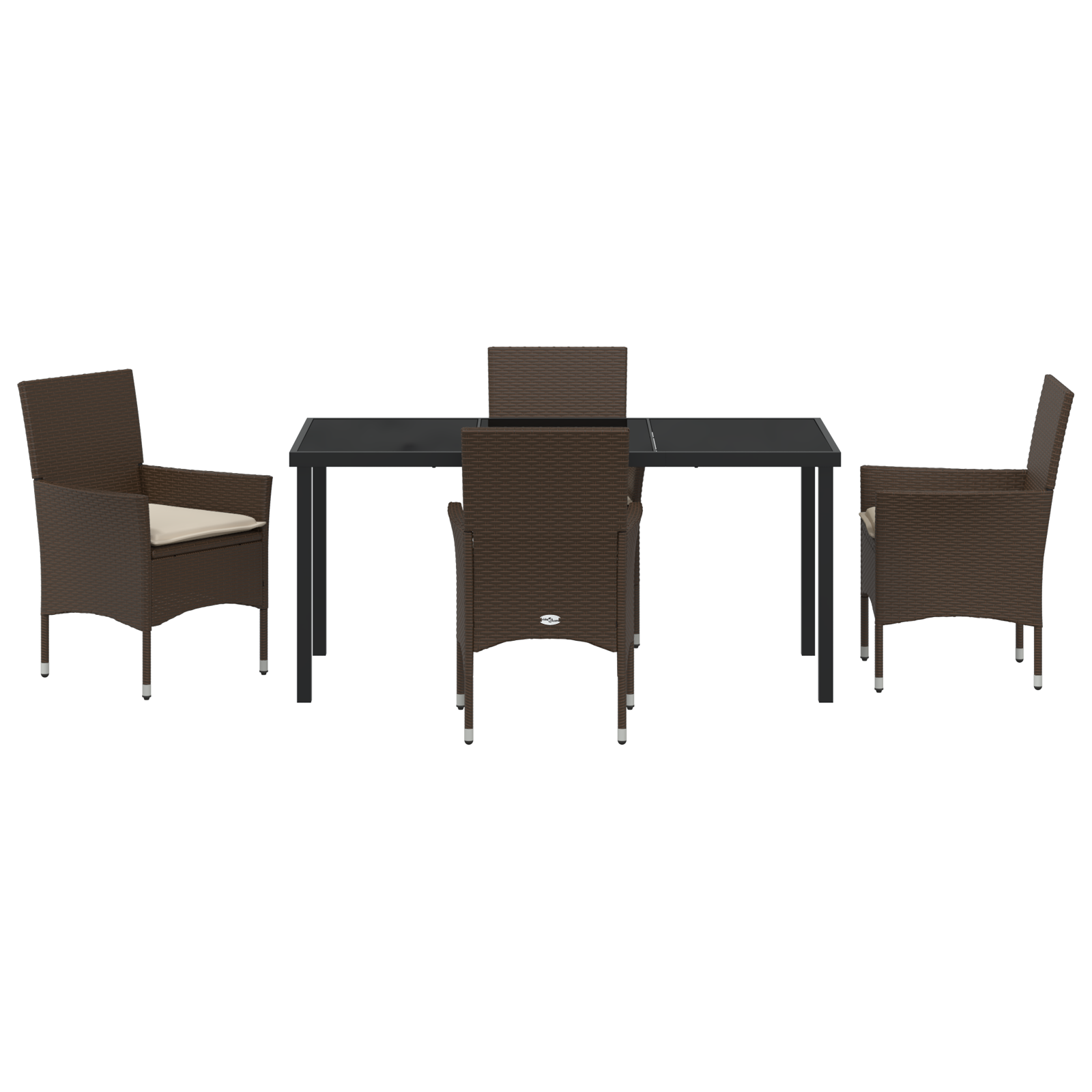 Set de dining pentru grădină de 5 piese cu perne din poliratan maro , Masă de grădină  Neagră 160x80x73 cm cu sticlă securizată GartenMobel Dekor